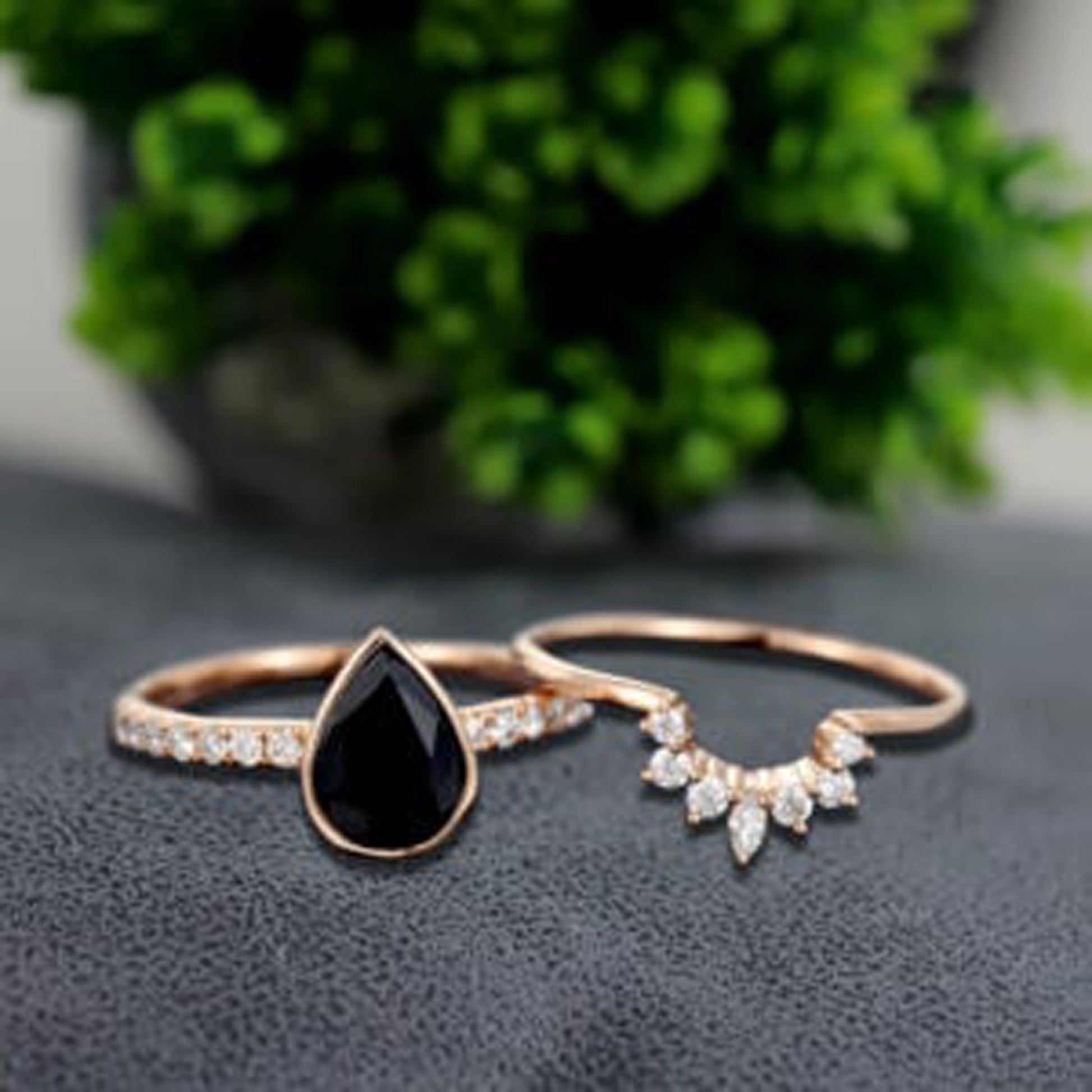 pear shaped black diamond ring