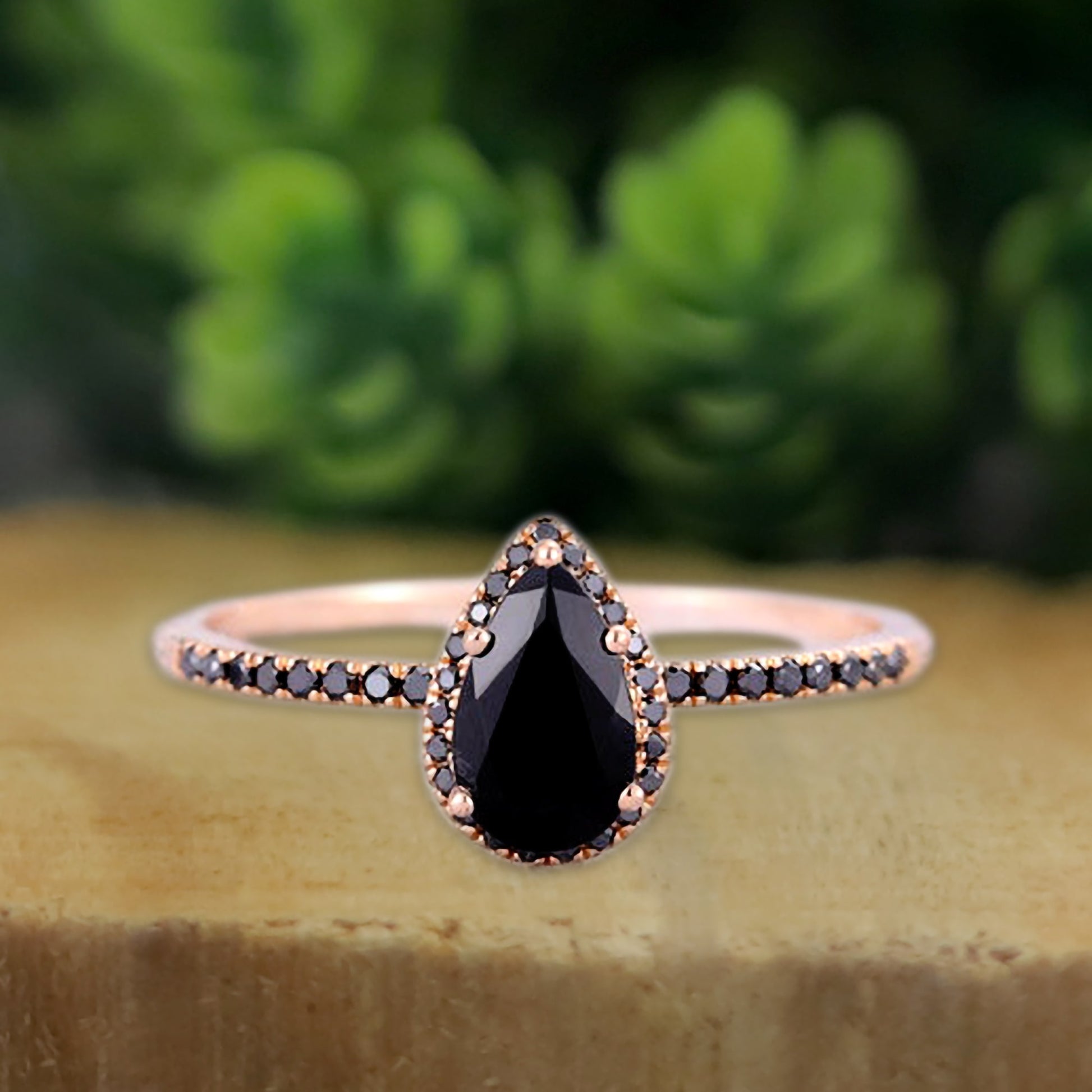 black diamond pear ring
