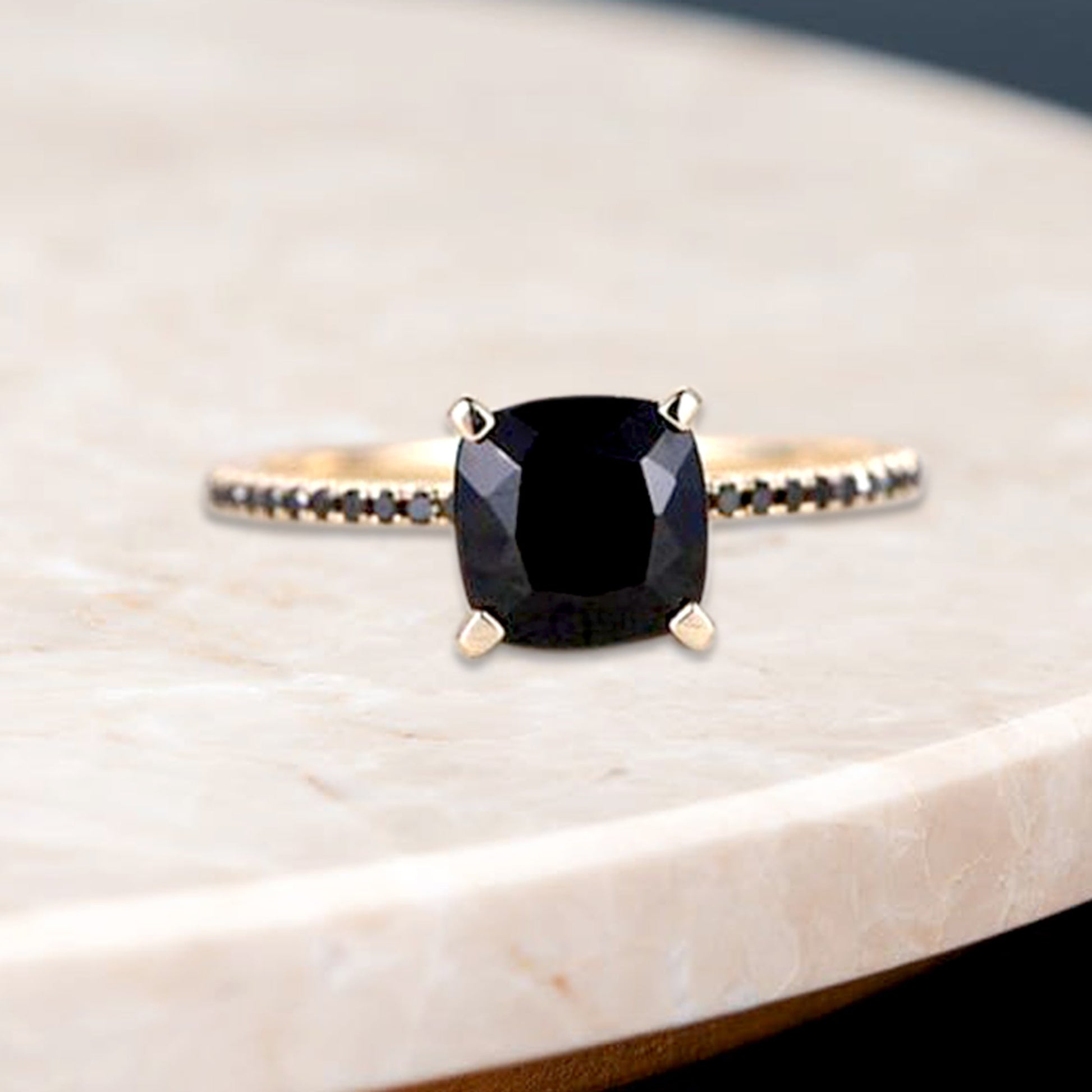 Cushion Cut Black Diamond Ring