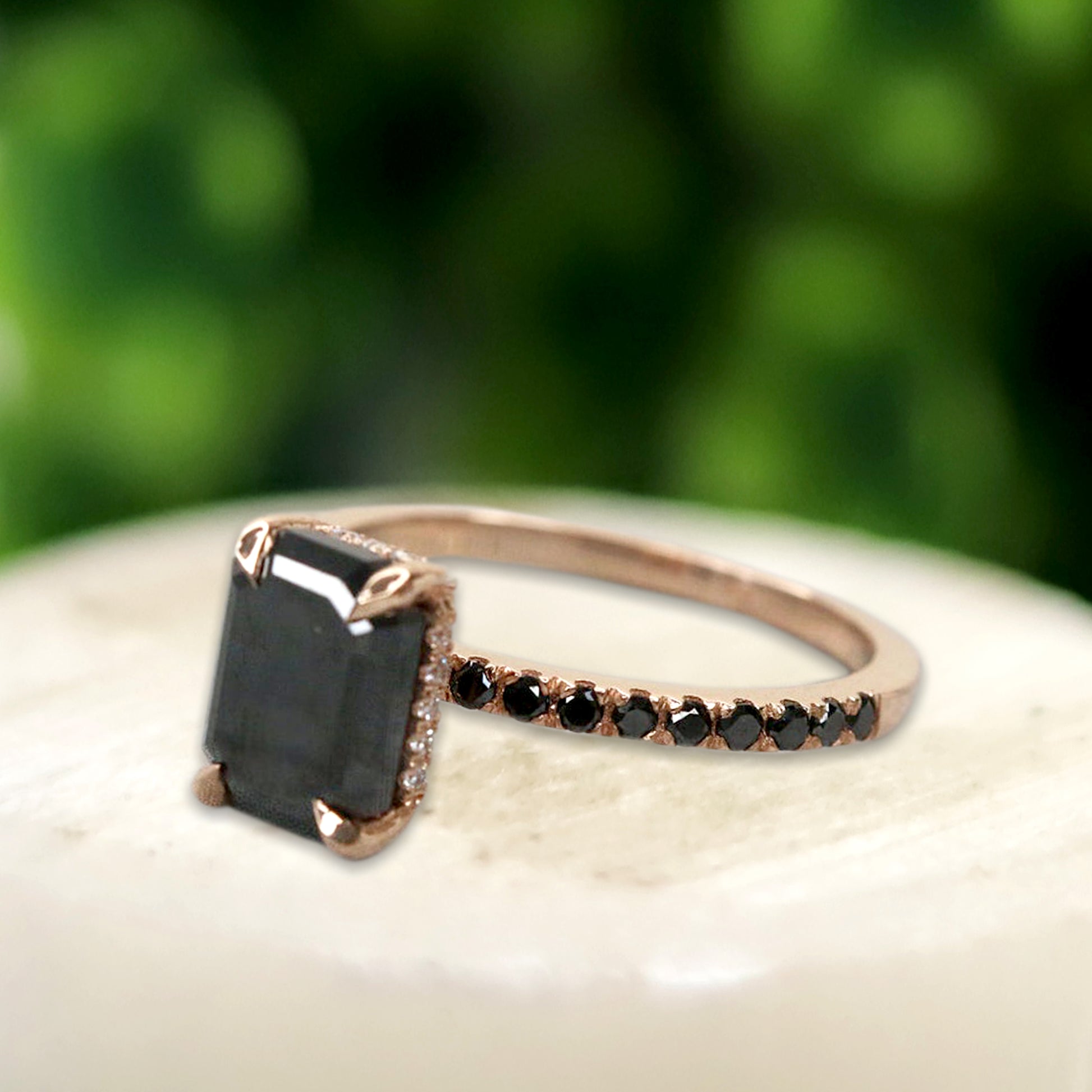 black diamond emerald cut ring