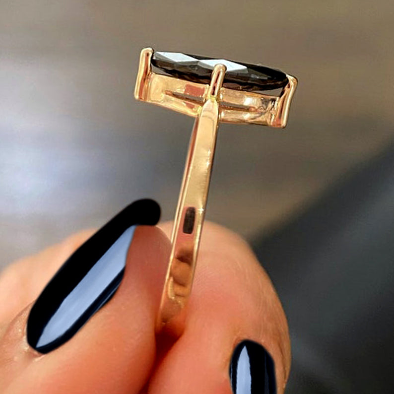 marquise cut black diamond ring