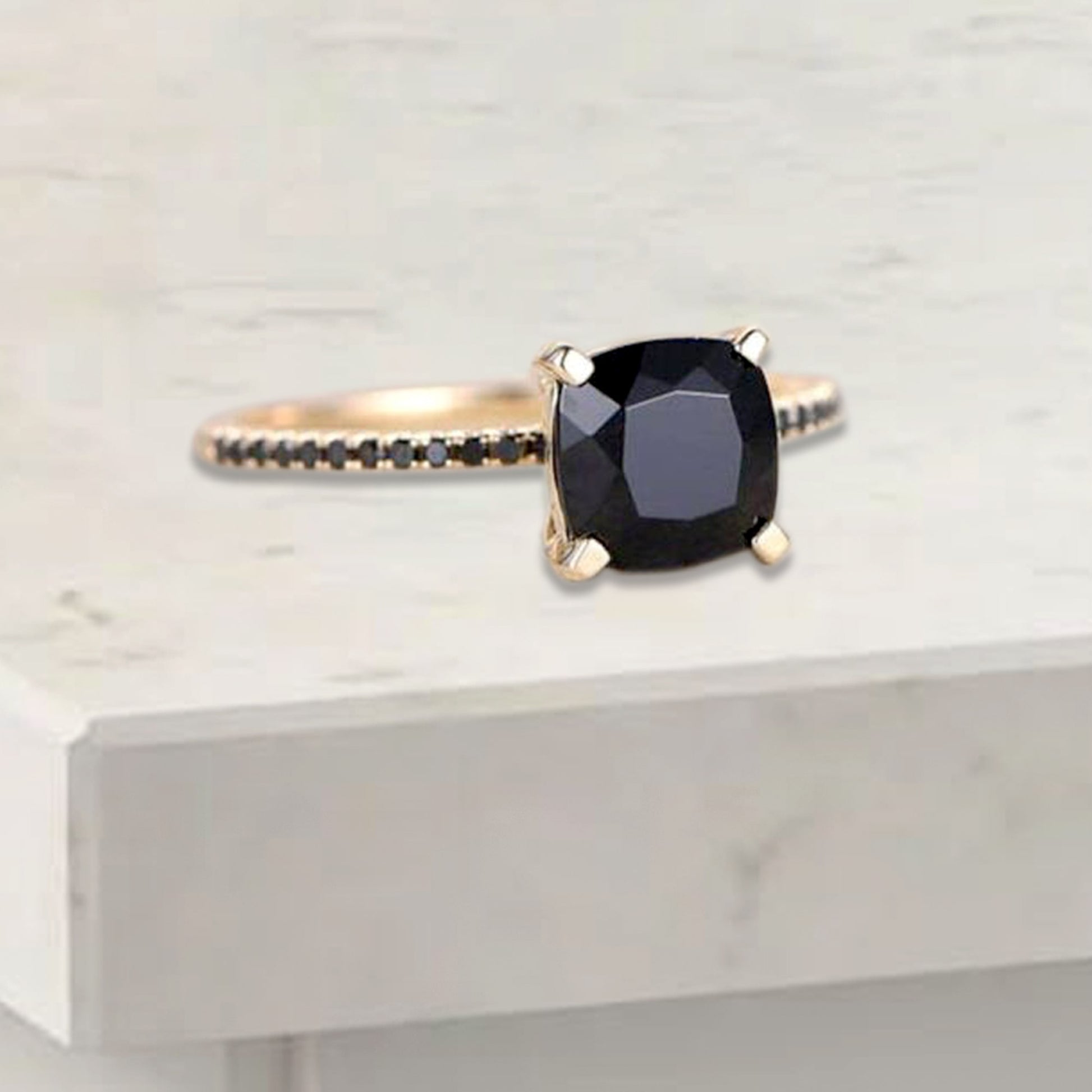 Cushion Cut Black Diamond Ring