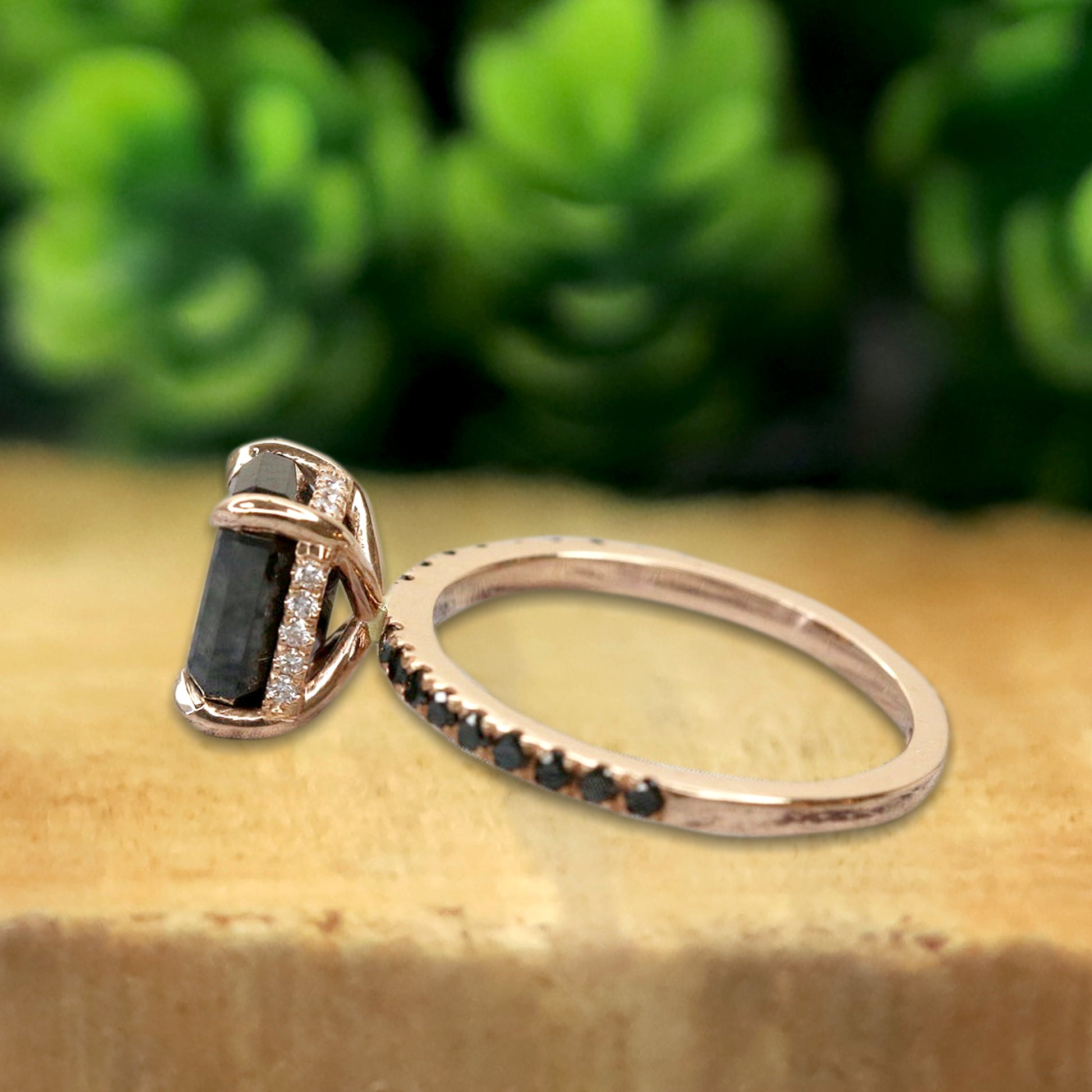 black diamond emerald cut ring