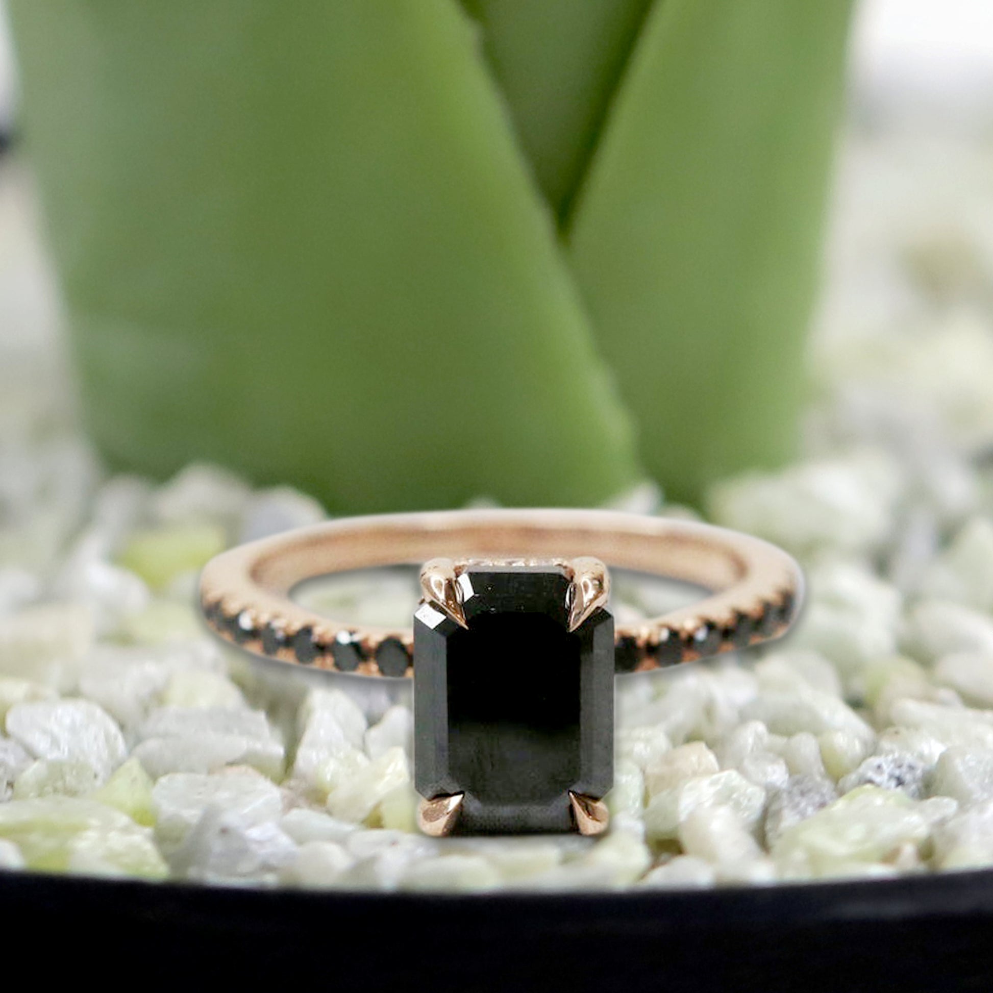 black diamond emerald cut ring