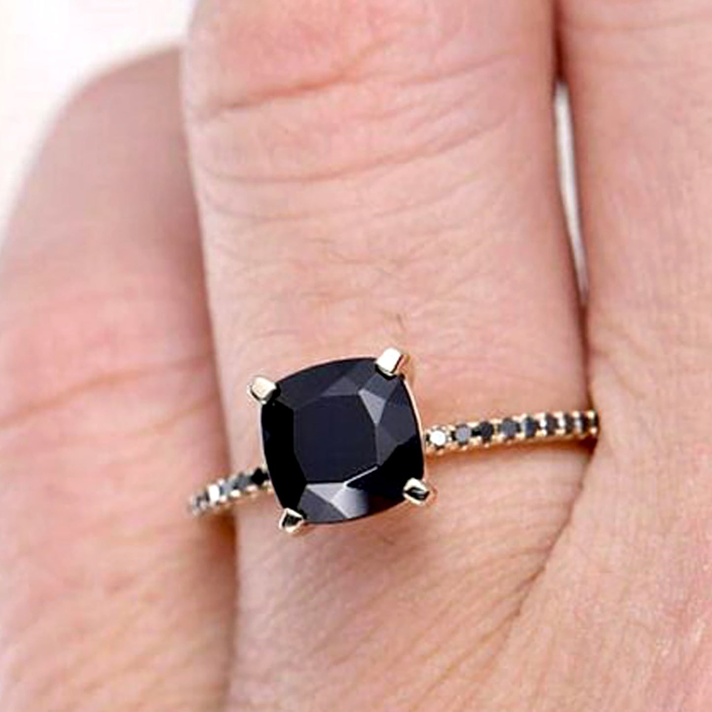 Cushion Cut Black Diamond Ring