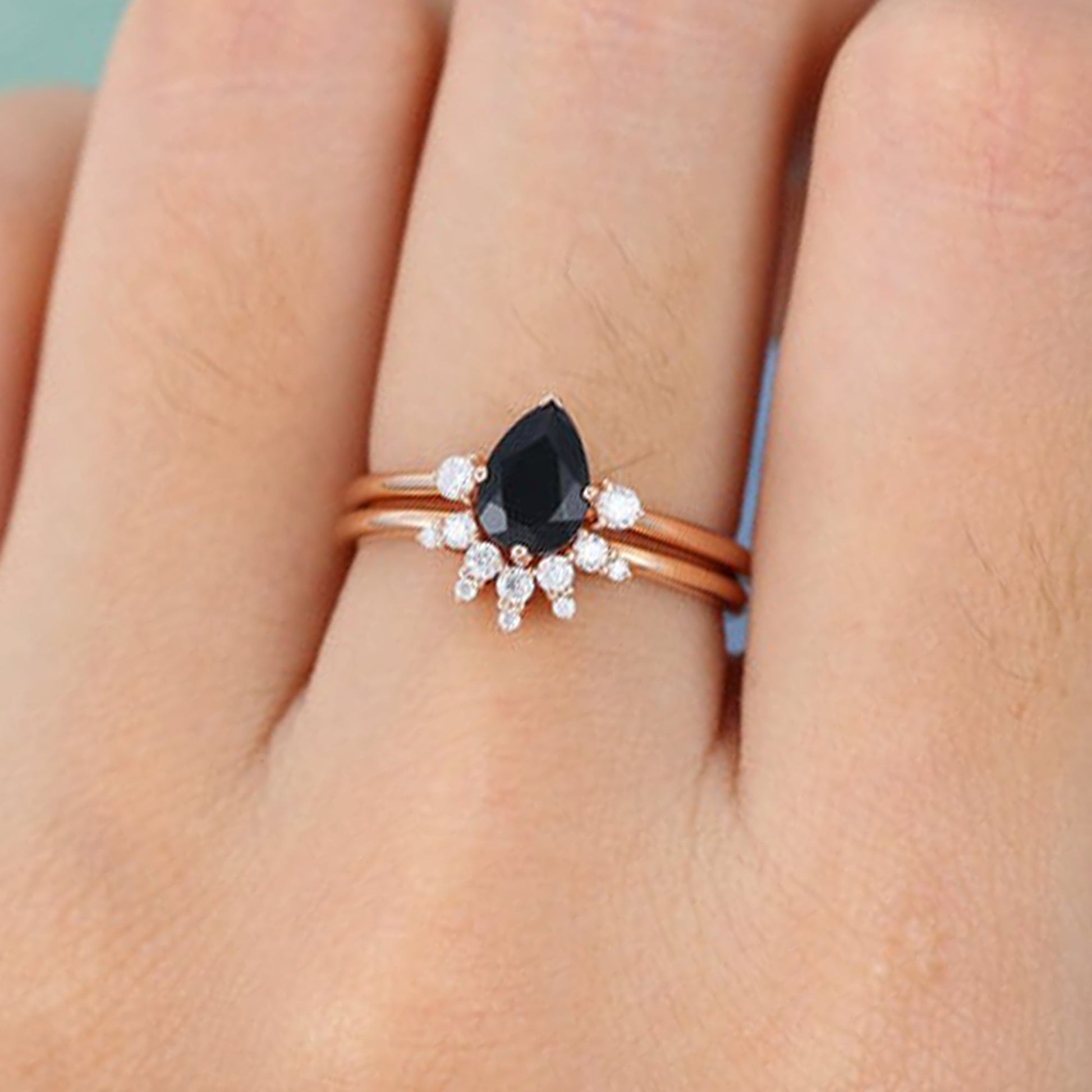 pear shaped black diamond ring