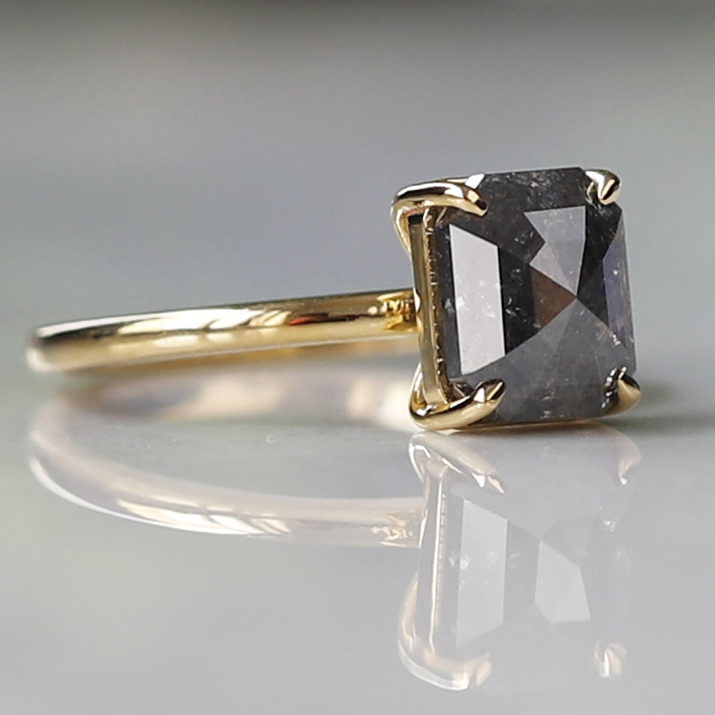 emerald cut salt and pepper diamond ring