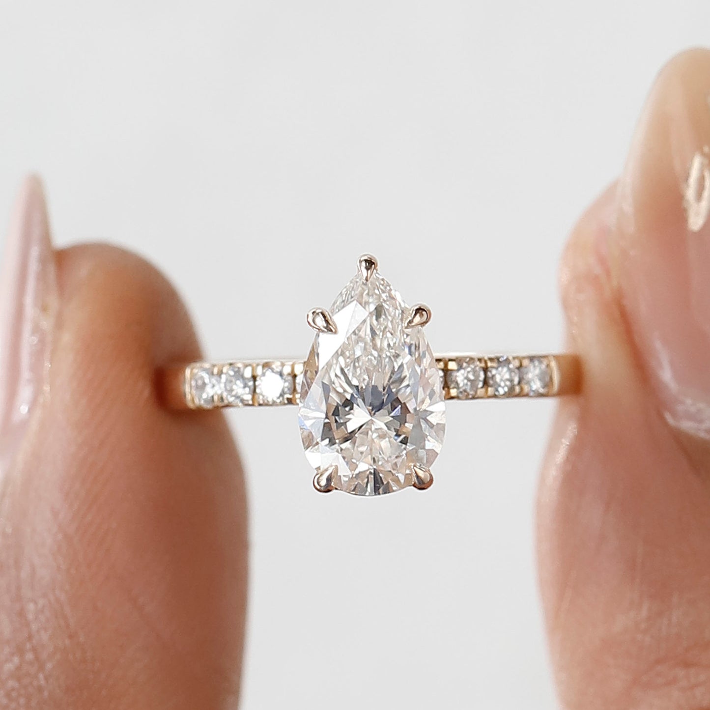 1.50 CT Pear Cut Lab Diamond Engagement Ring