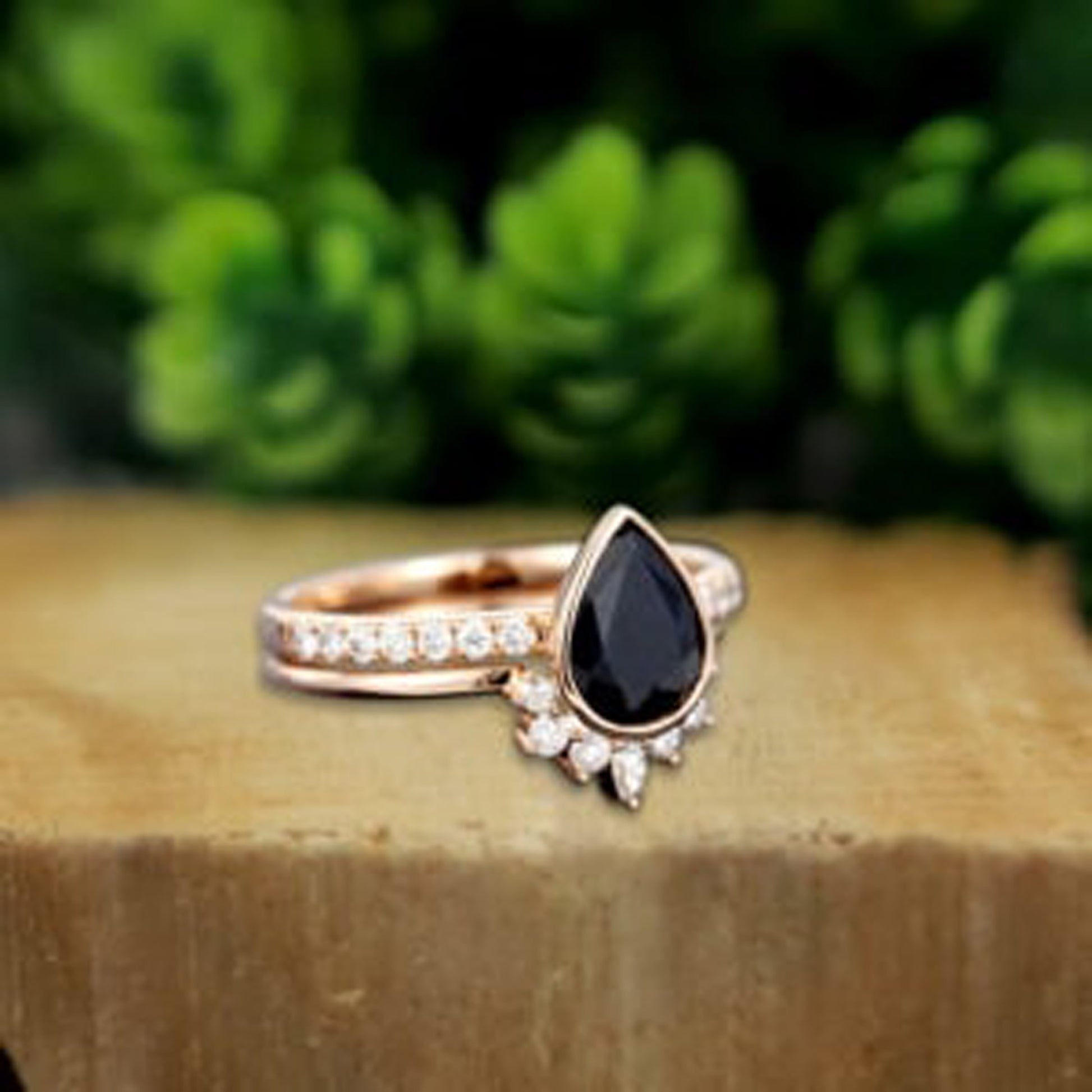pear shaped black diamond ring