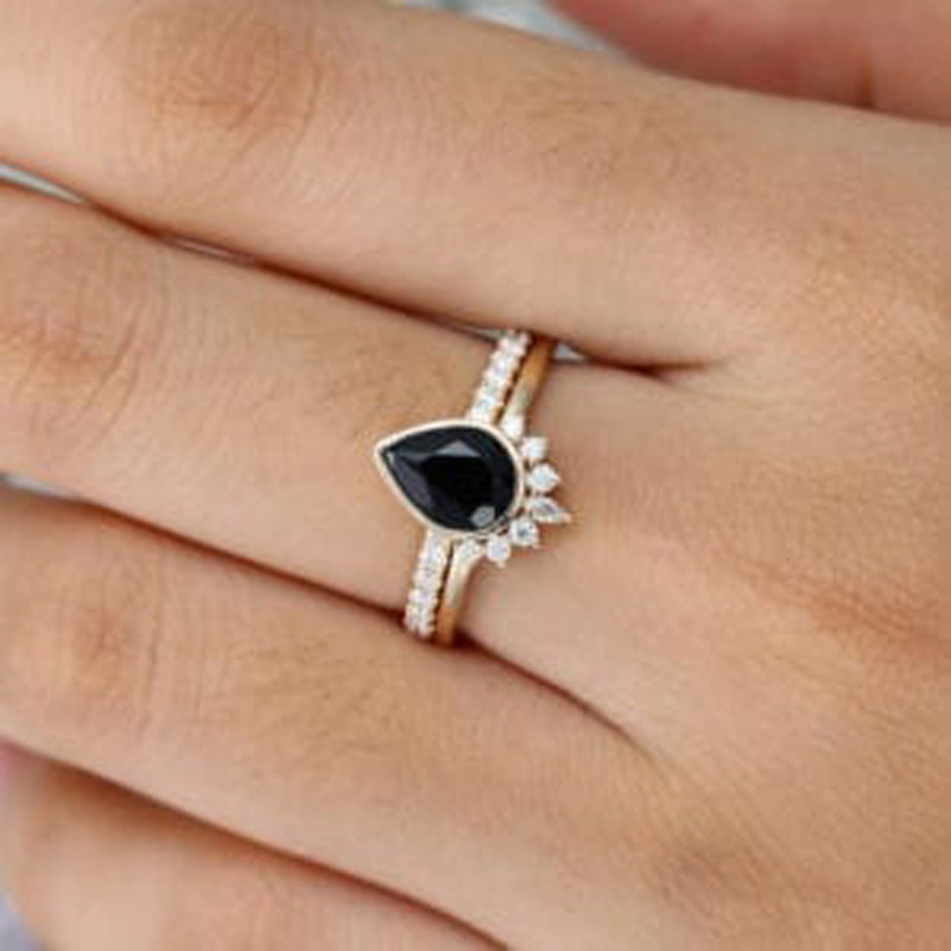 pear shaped black diamond ring