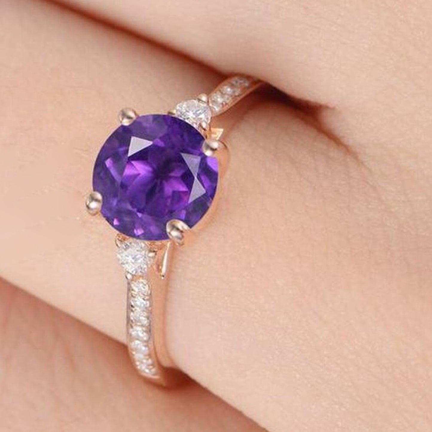14 k Rose Gold Amethyst Engagement Ring For Her