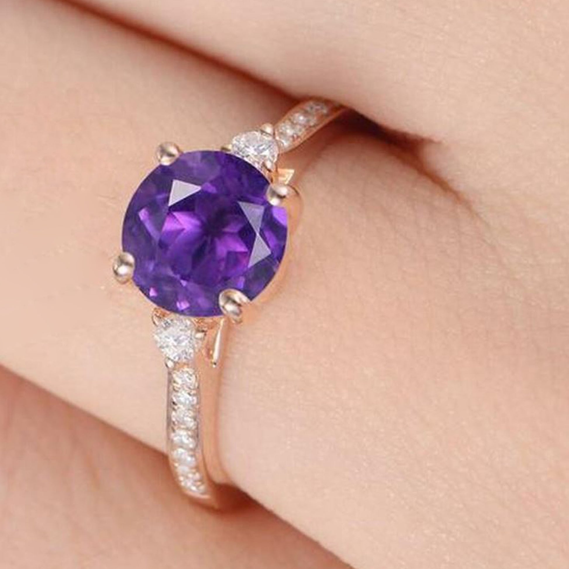 14K Rose Gold Amethyst Wedding Ring