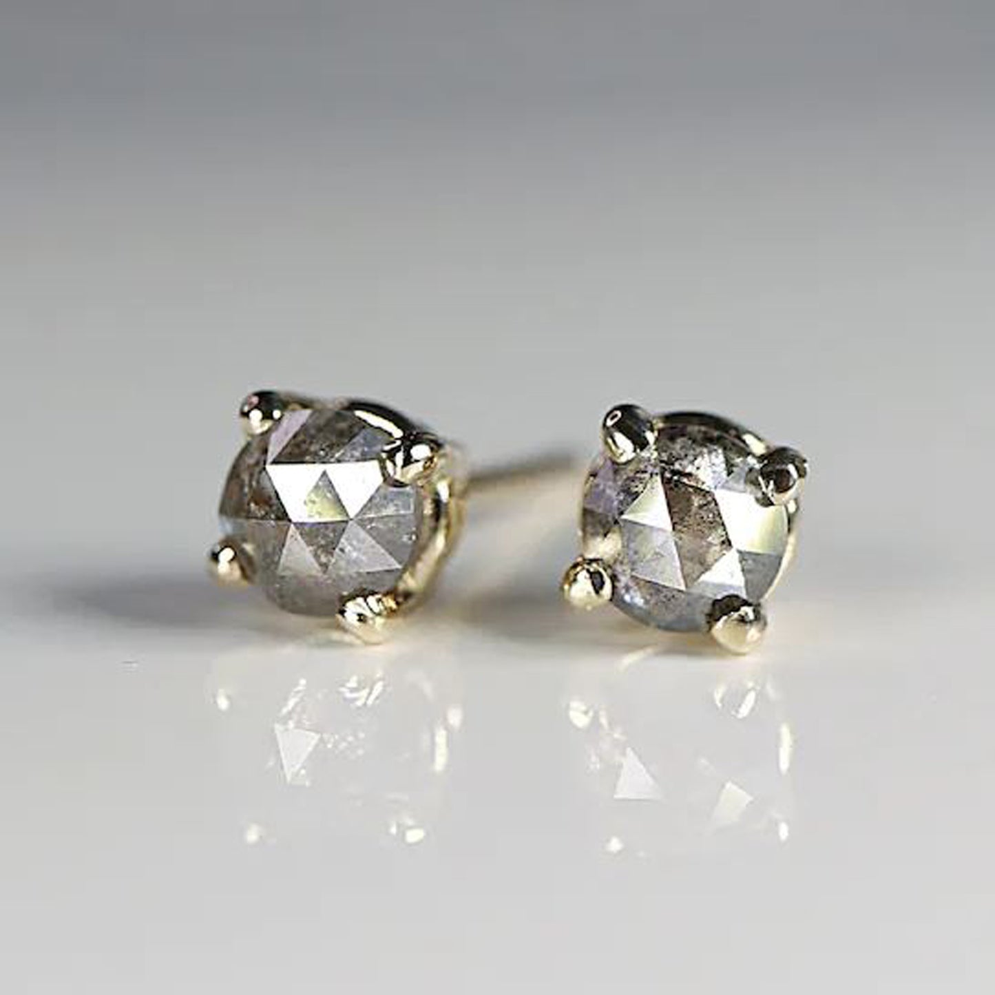 salt and pepper round rose cut diamond stud