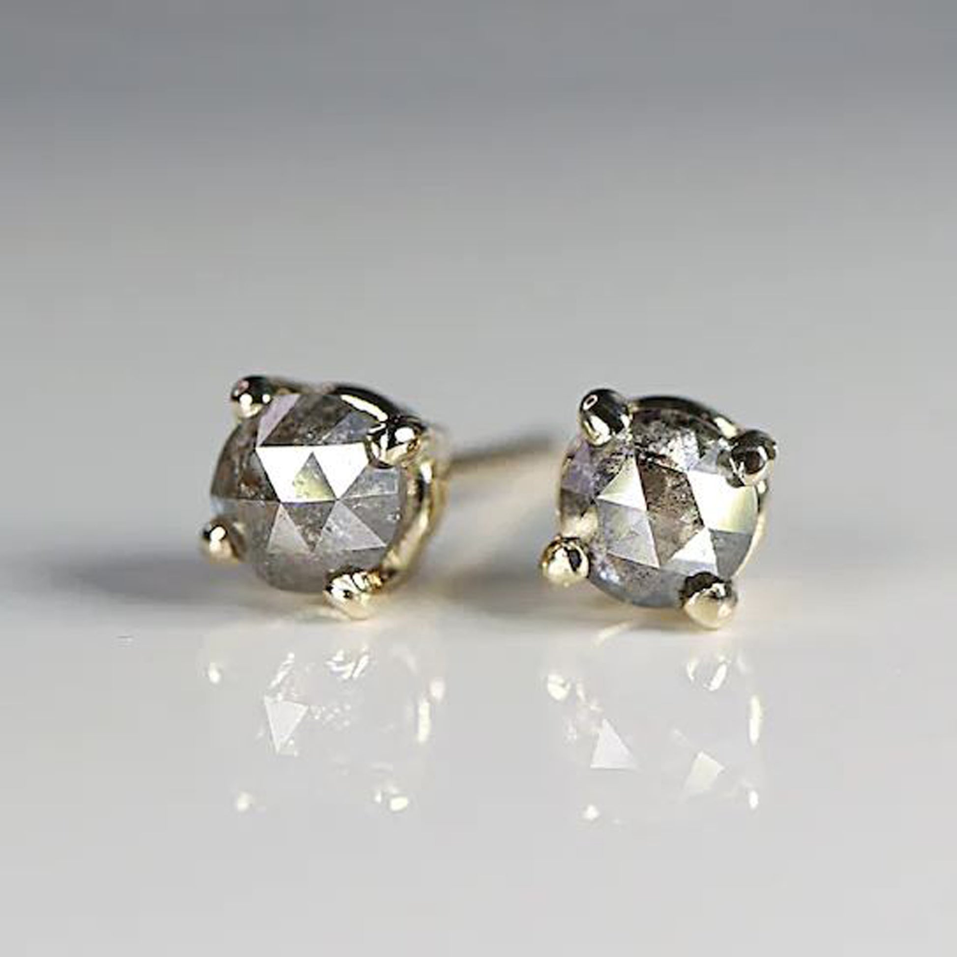 salt and pepper round rose cut diamond stud