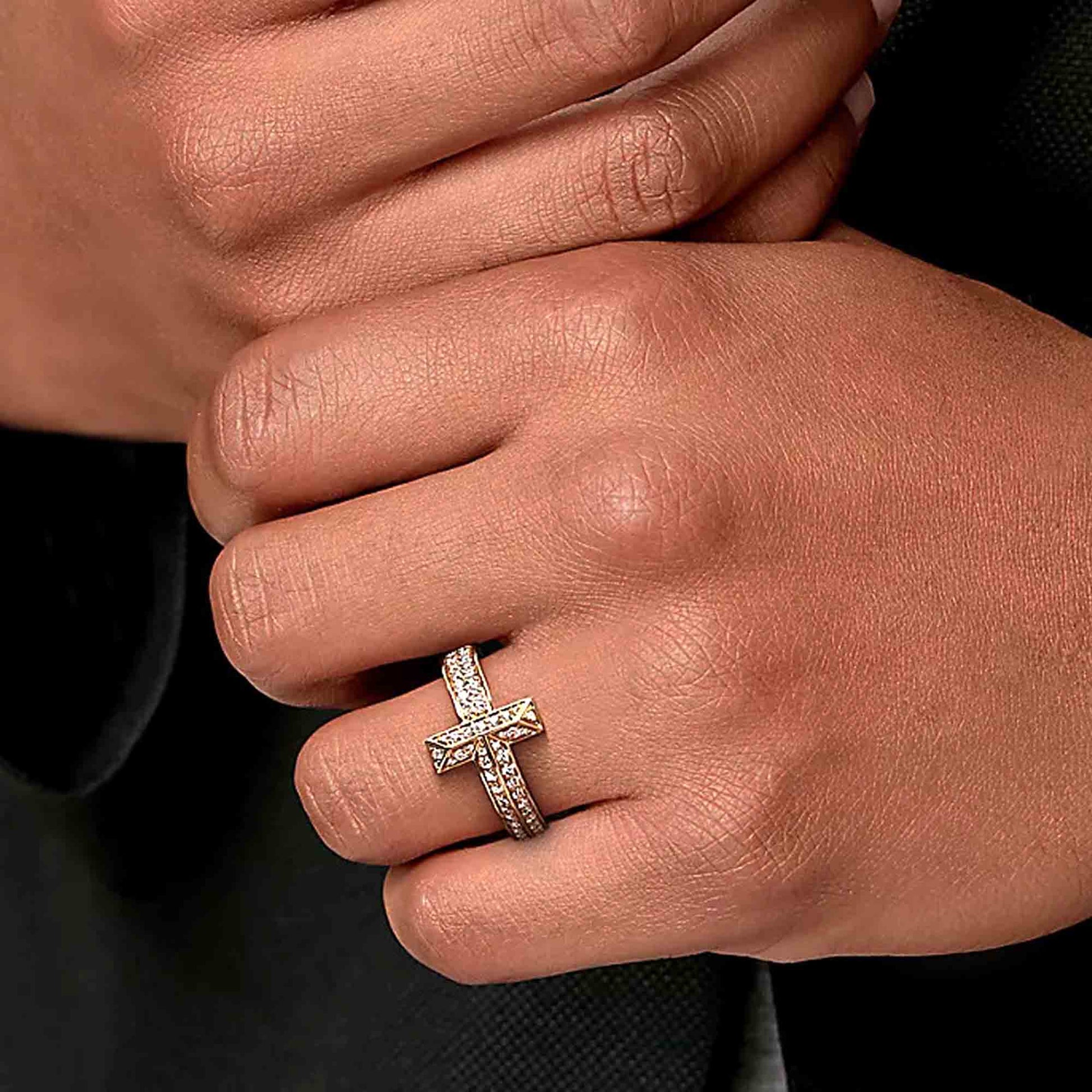 14K gold men's diamond ring with lab grown diamond