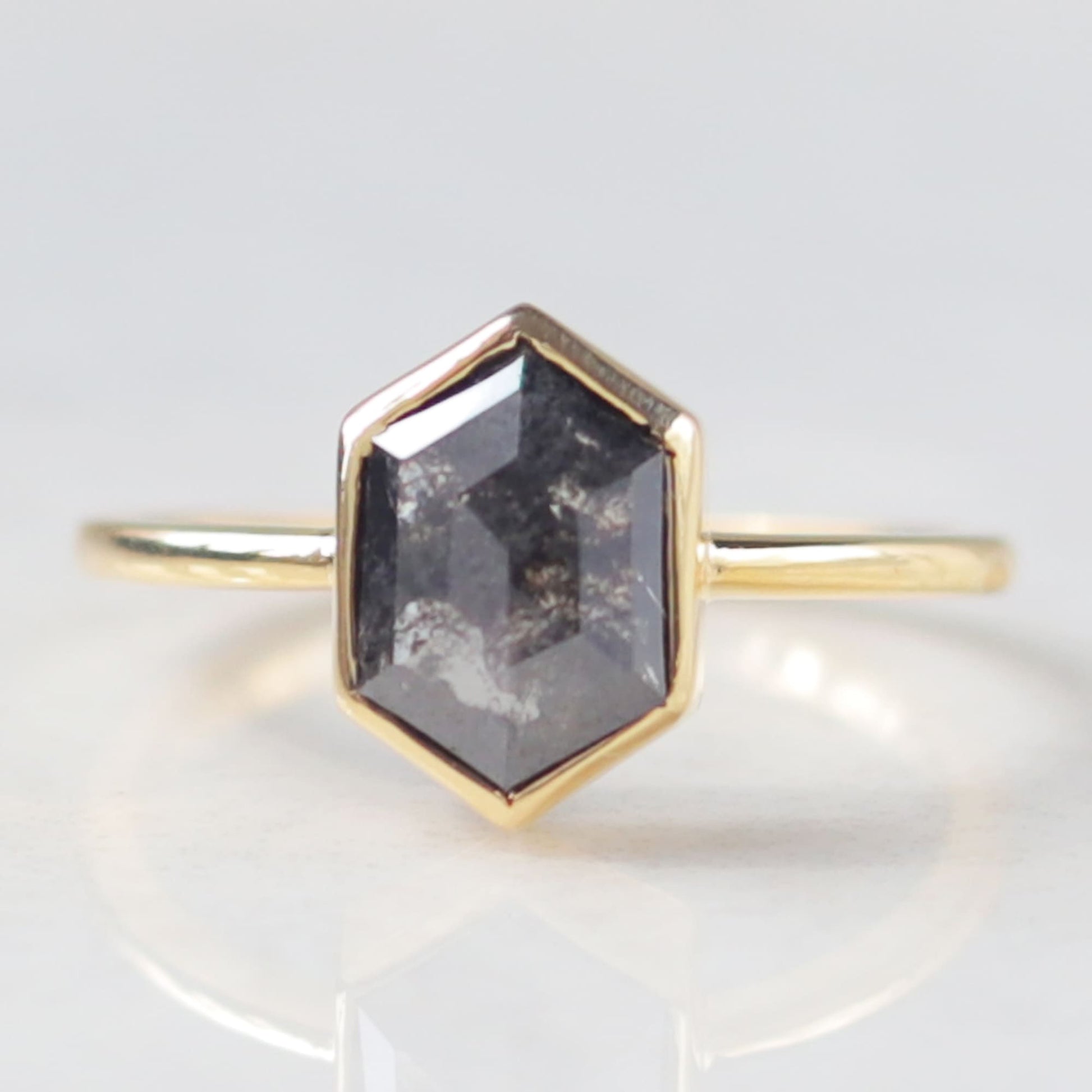 14 k yellow gold hexagon engagement ring