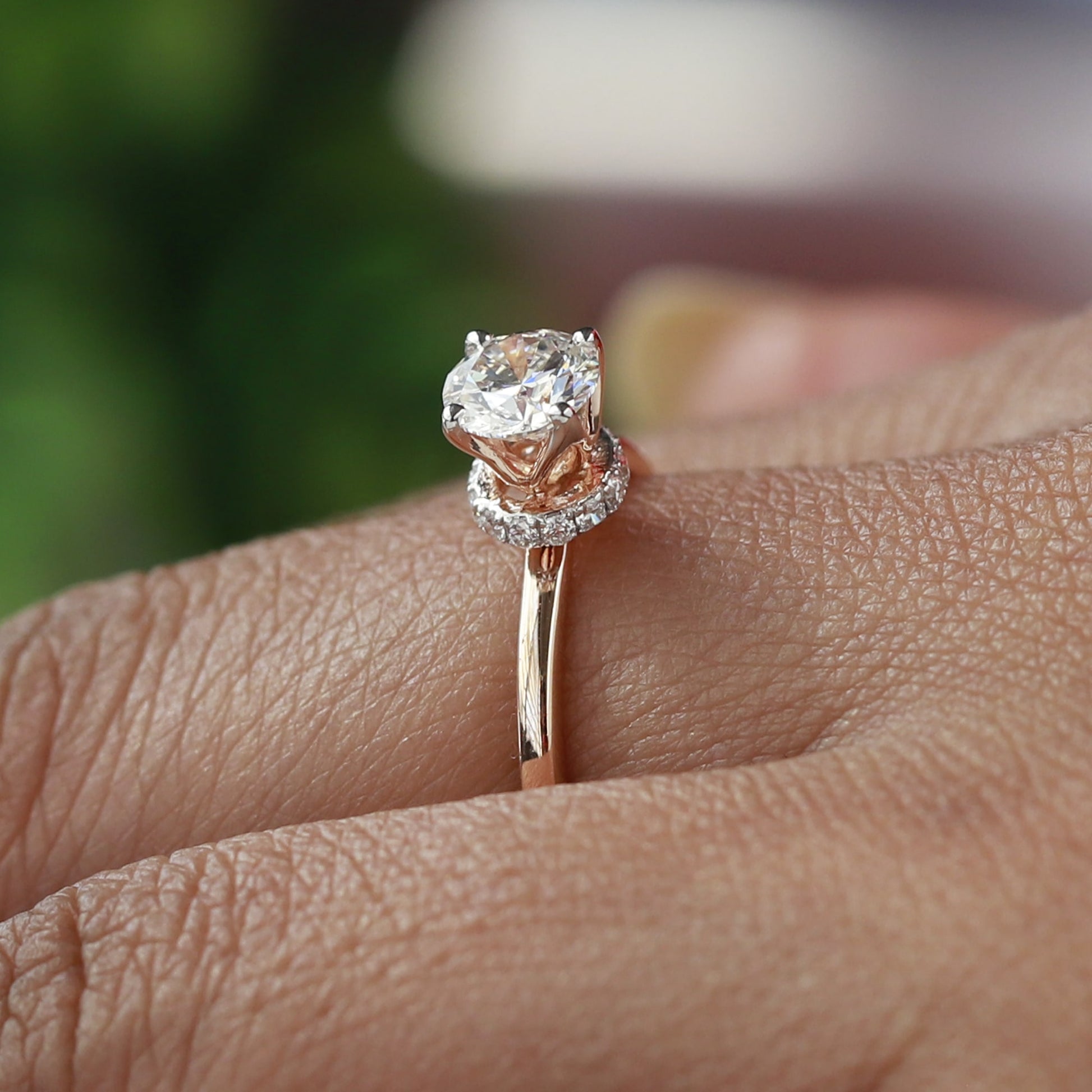 rose gold hidden halo engagement ring