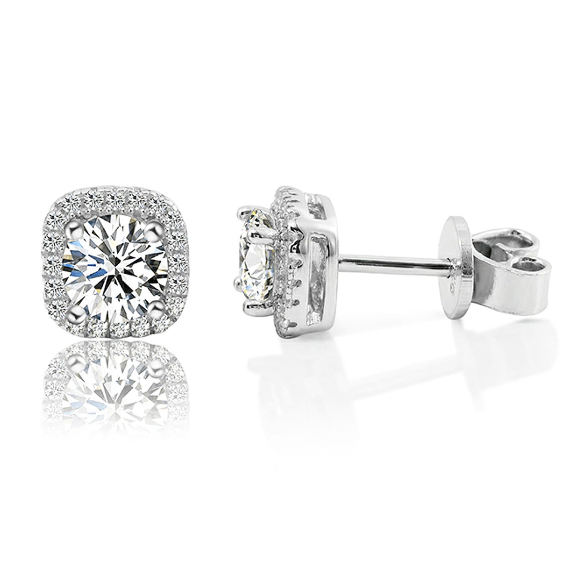 moissanite stud earrings in 14k white gold