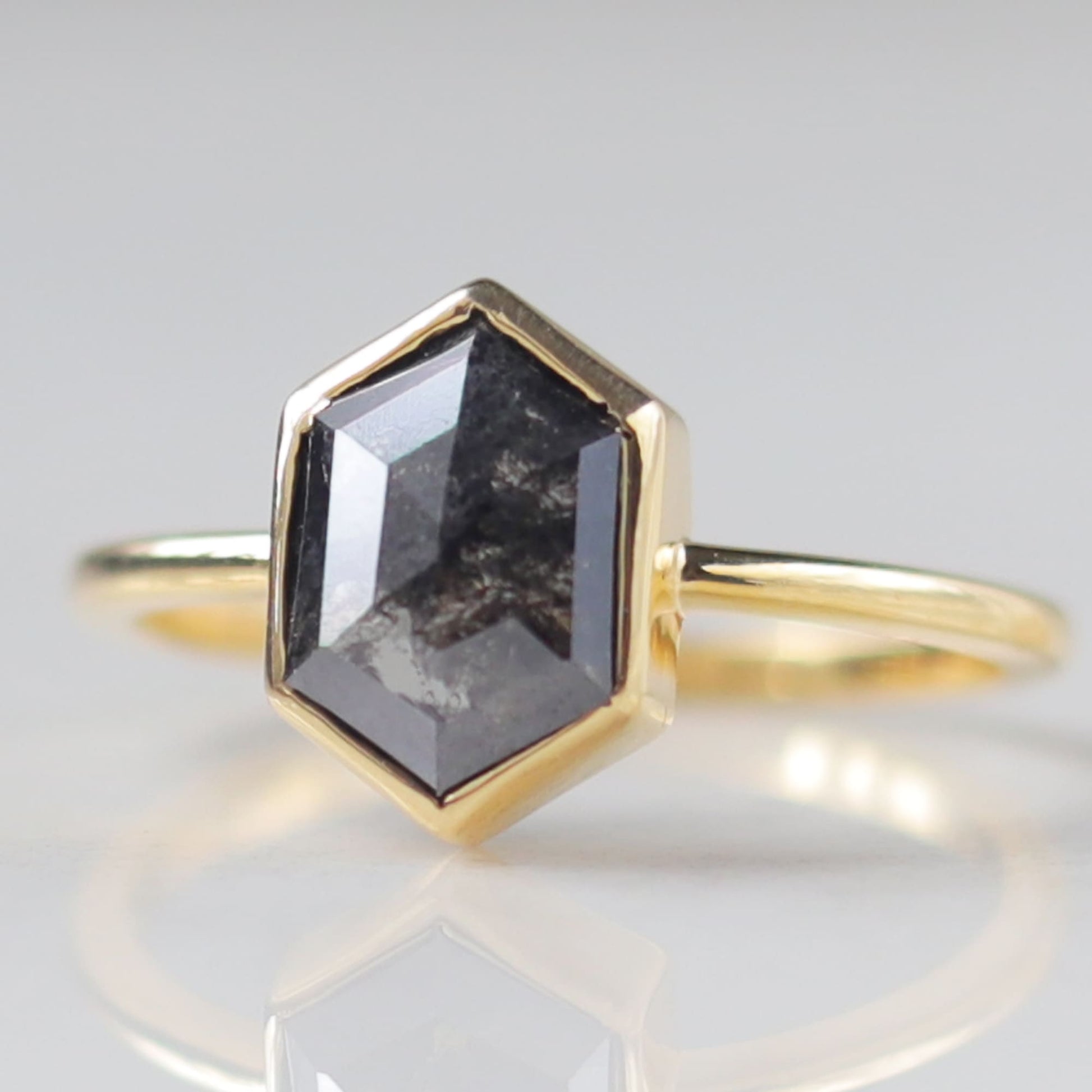 14 k yellow gold hexagon engagement ring