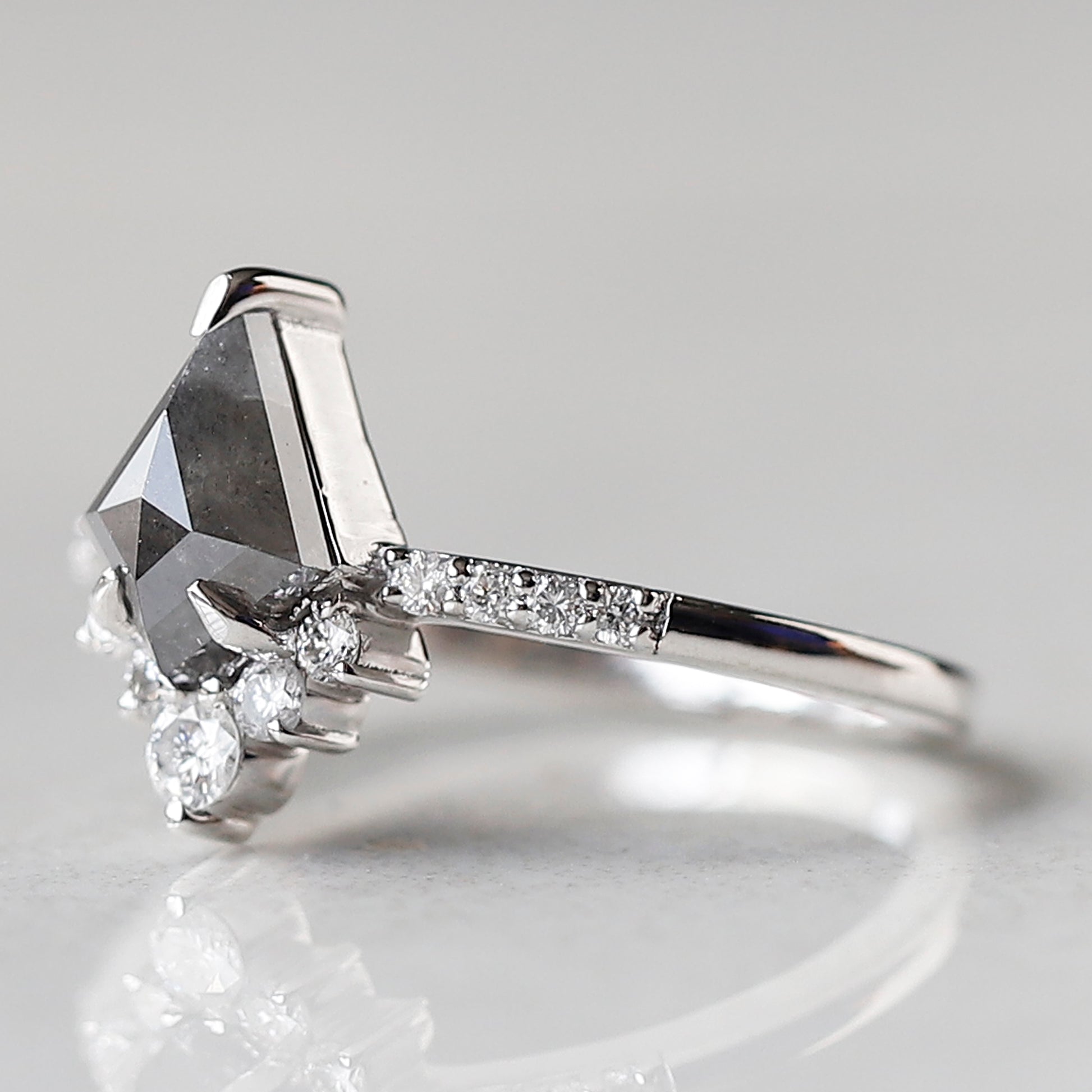 Salt & Pepper Diamond Kite Engagement ring- side view