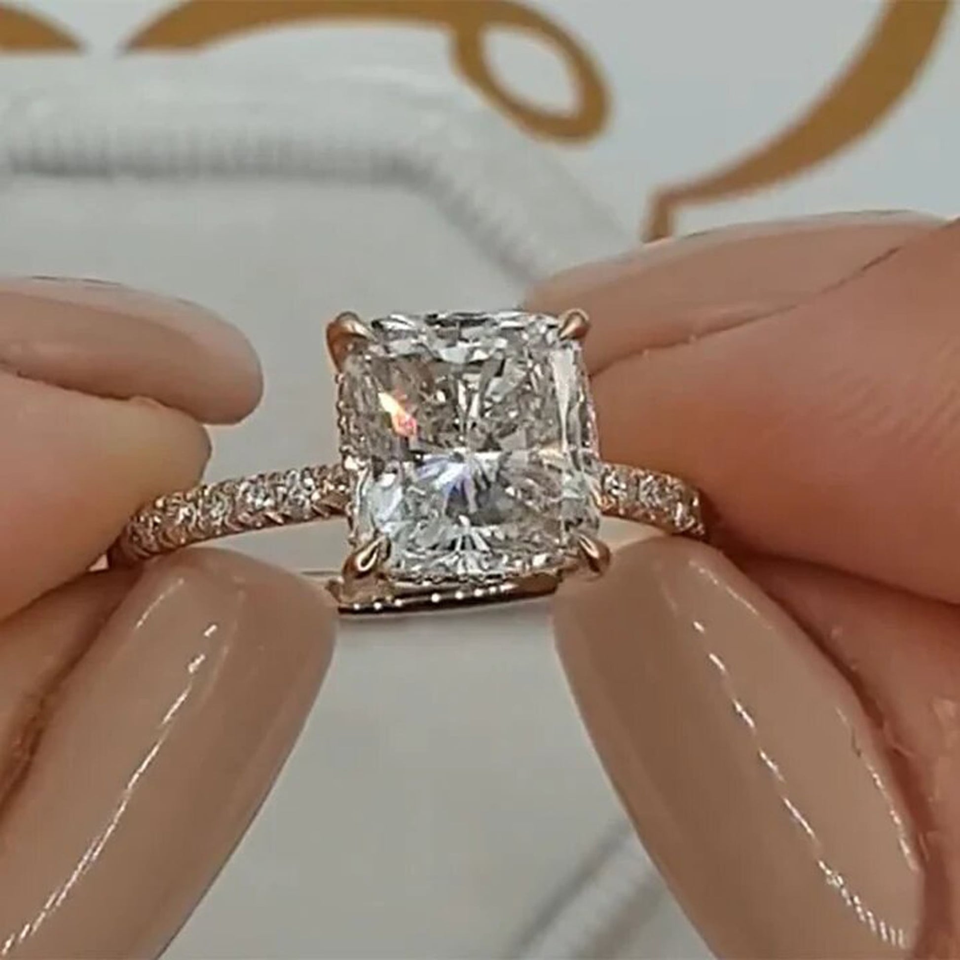 cushion cut moissanite engagement ring