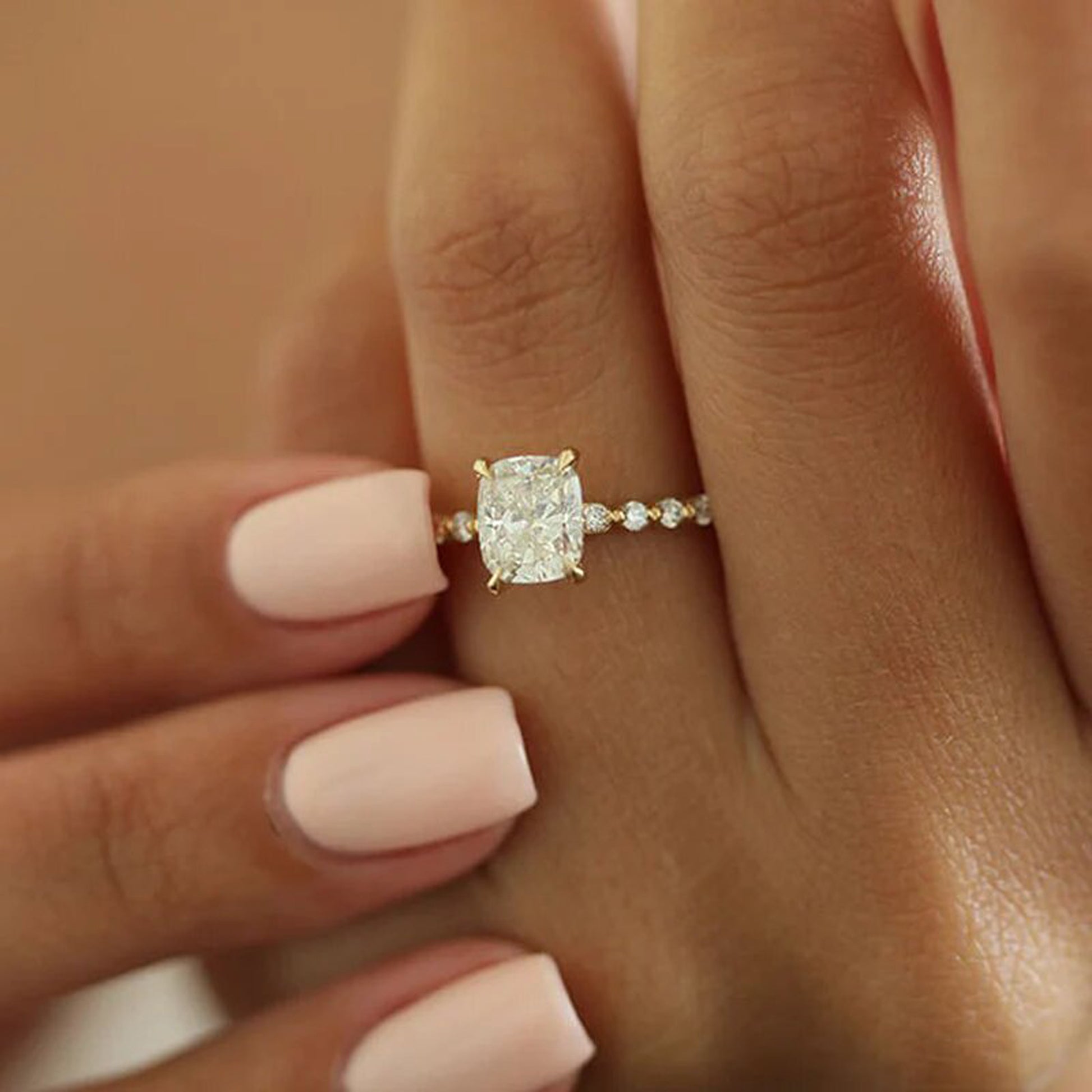 elongated cushion cut moissanite ring
