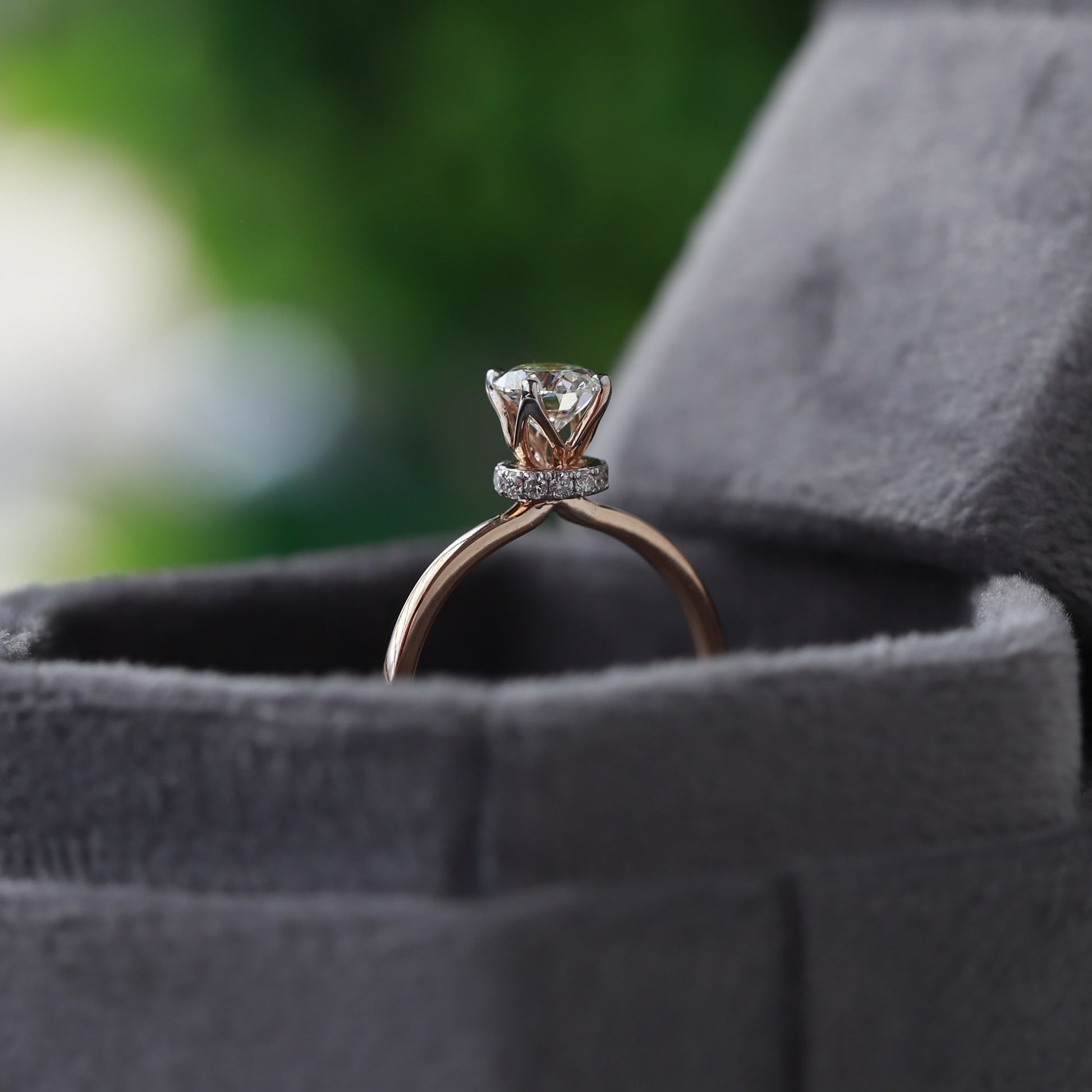 rose gold hidden halo engagement ring