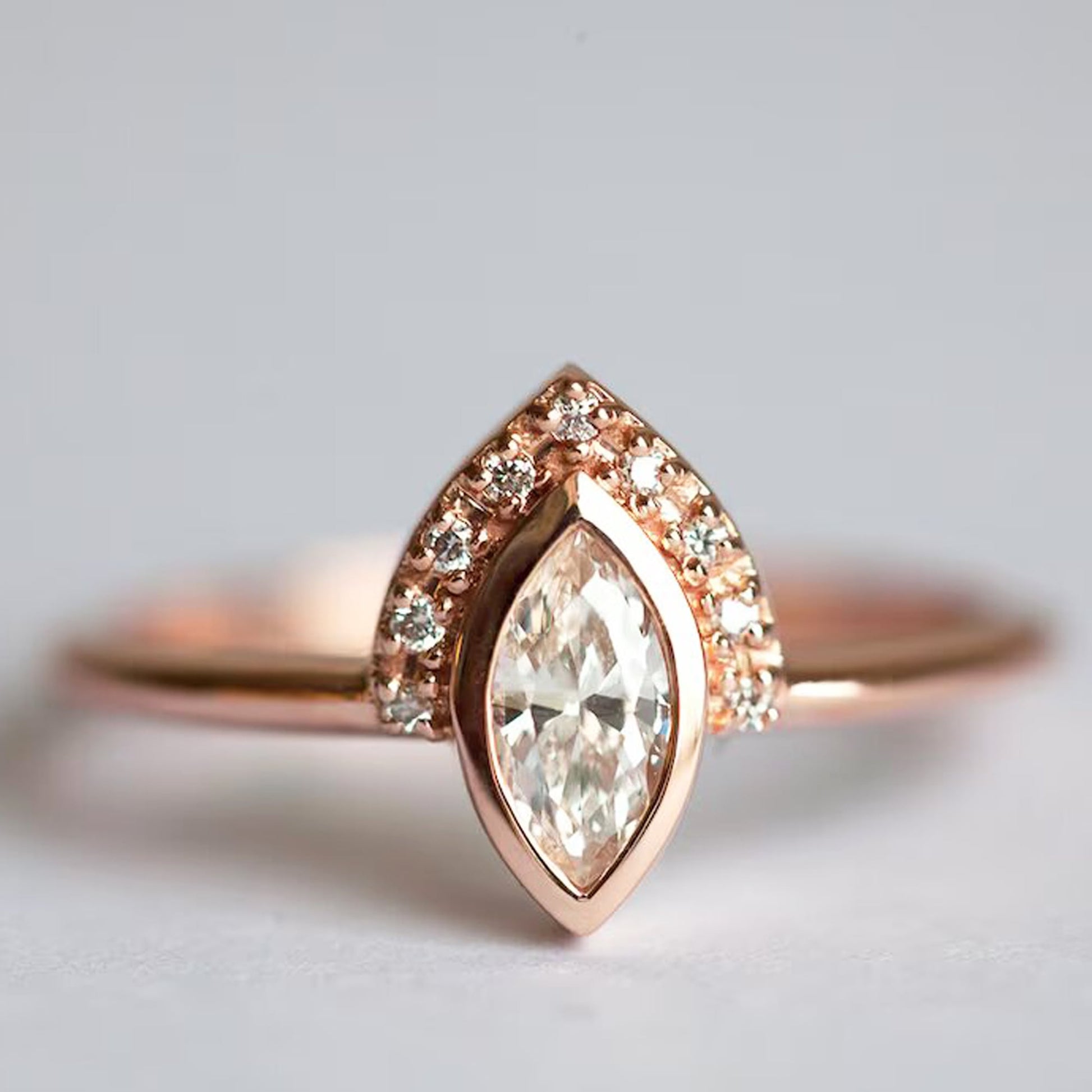 0.50 CT Moissanite Marquise Ring With Half Halo – Elegant Design for Her