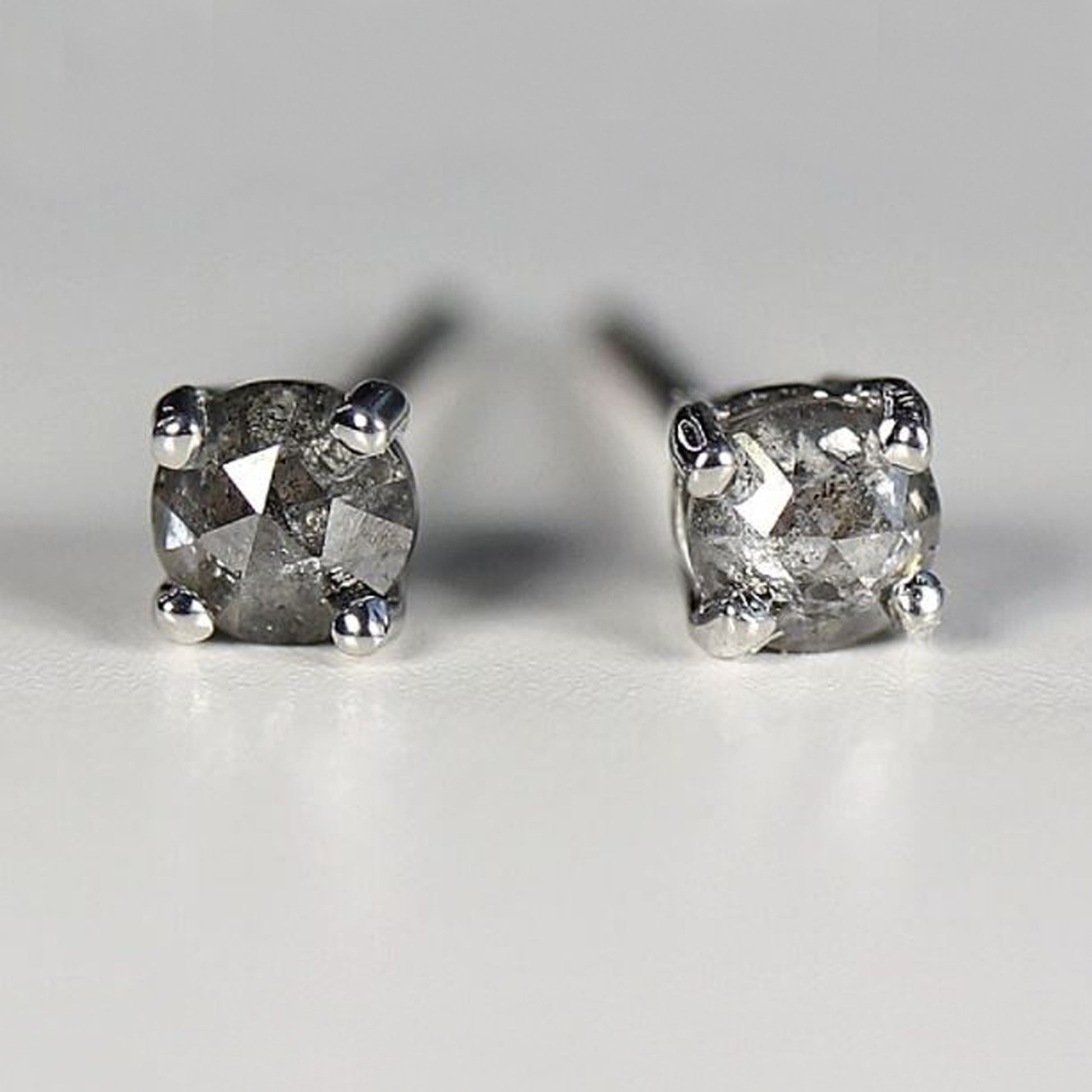 salt and pepper round rose cut diamond stud