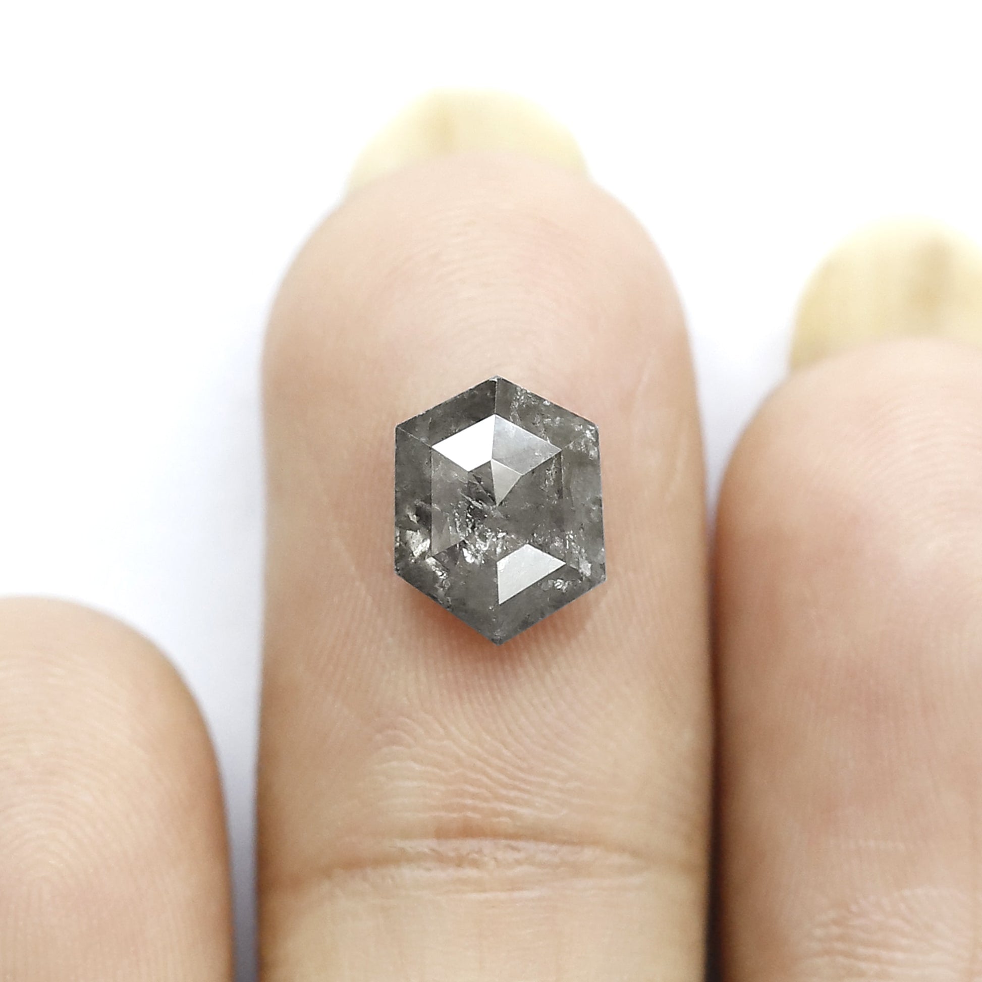 salt and pepper hexagon diamond ring