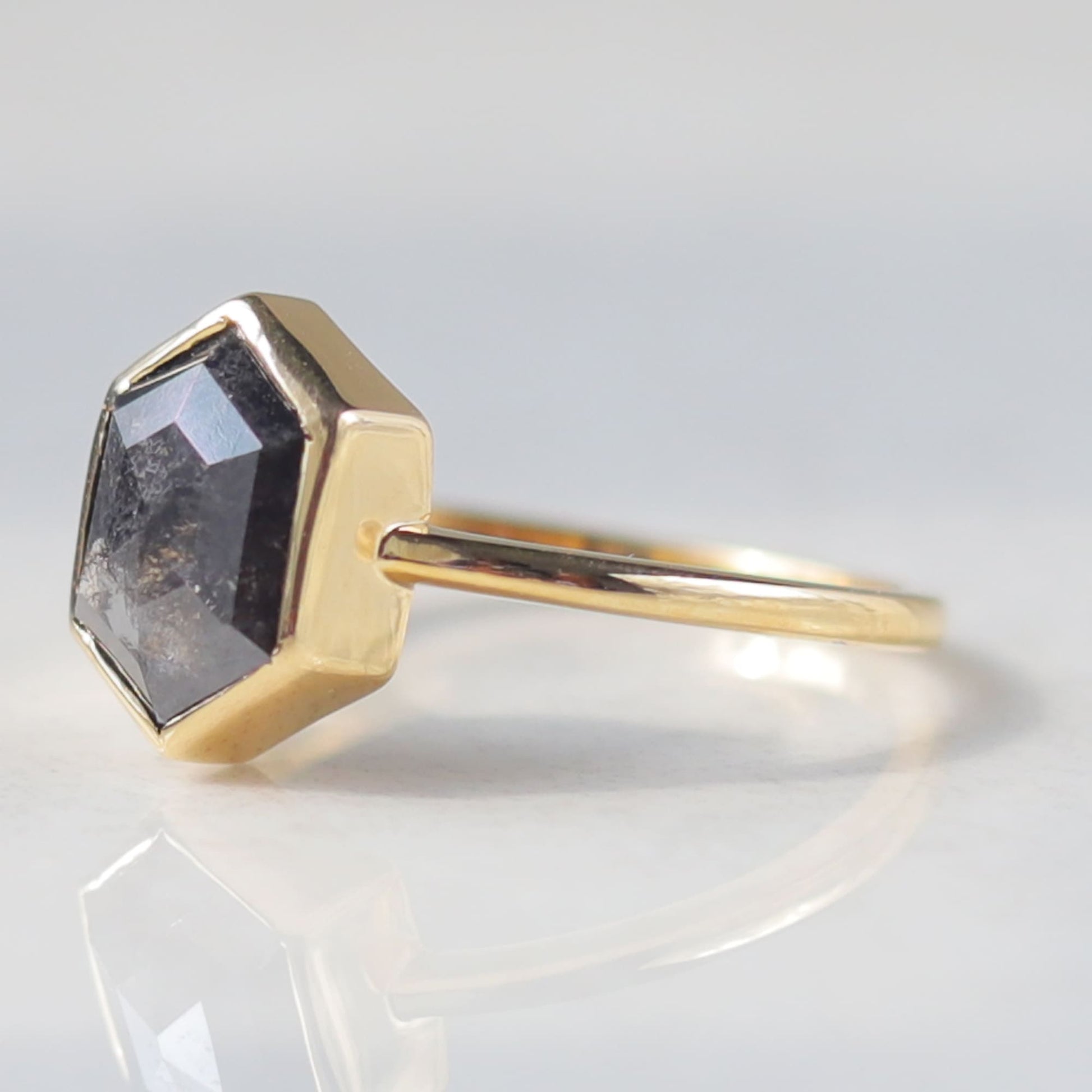 14 k yellow gold hexagon engagement ring