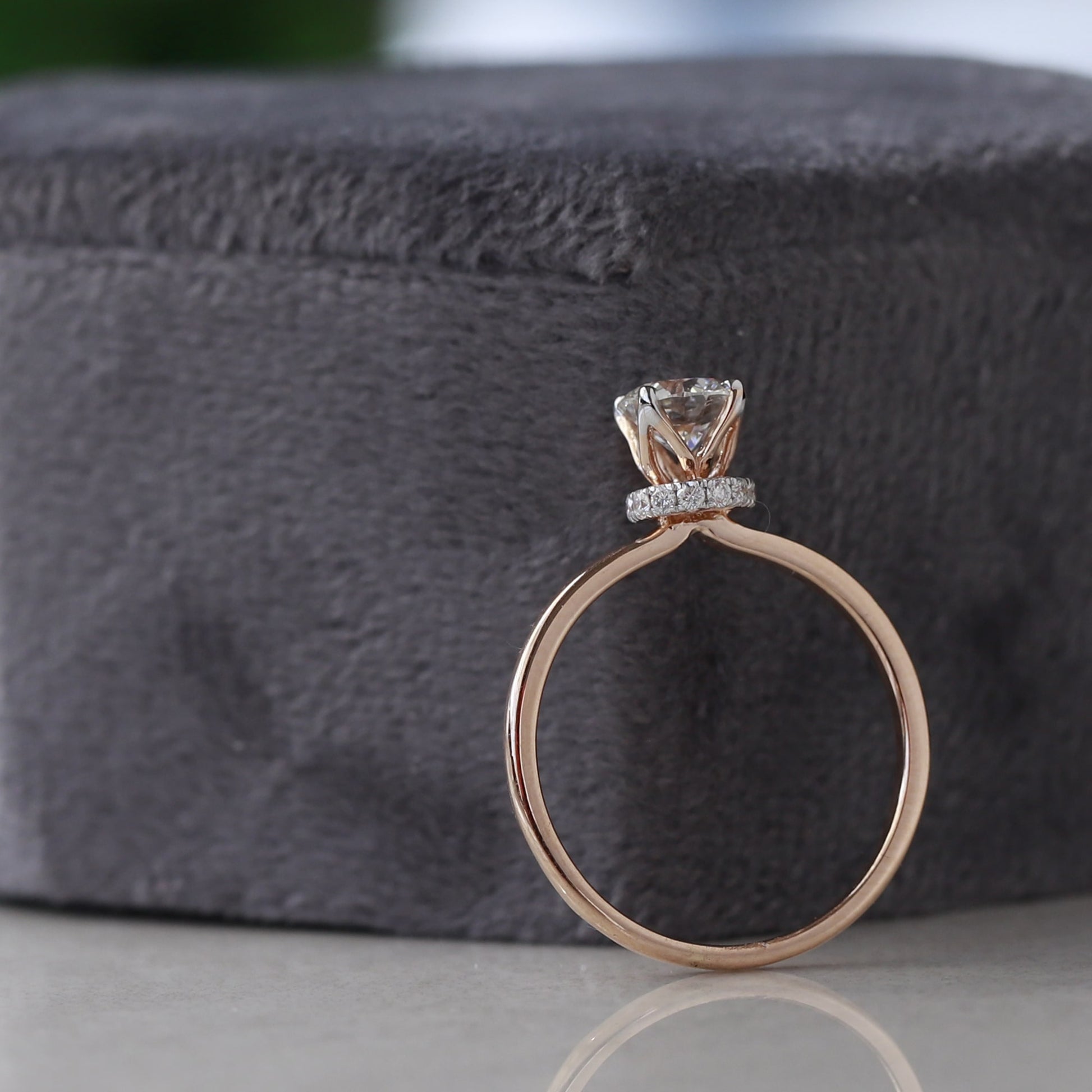 rose gold hidden halo engagement ring