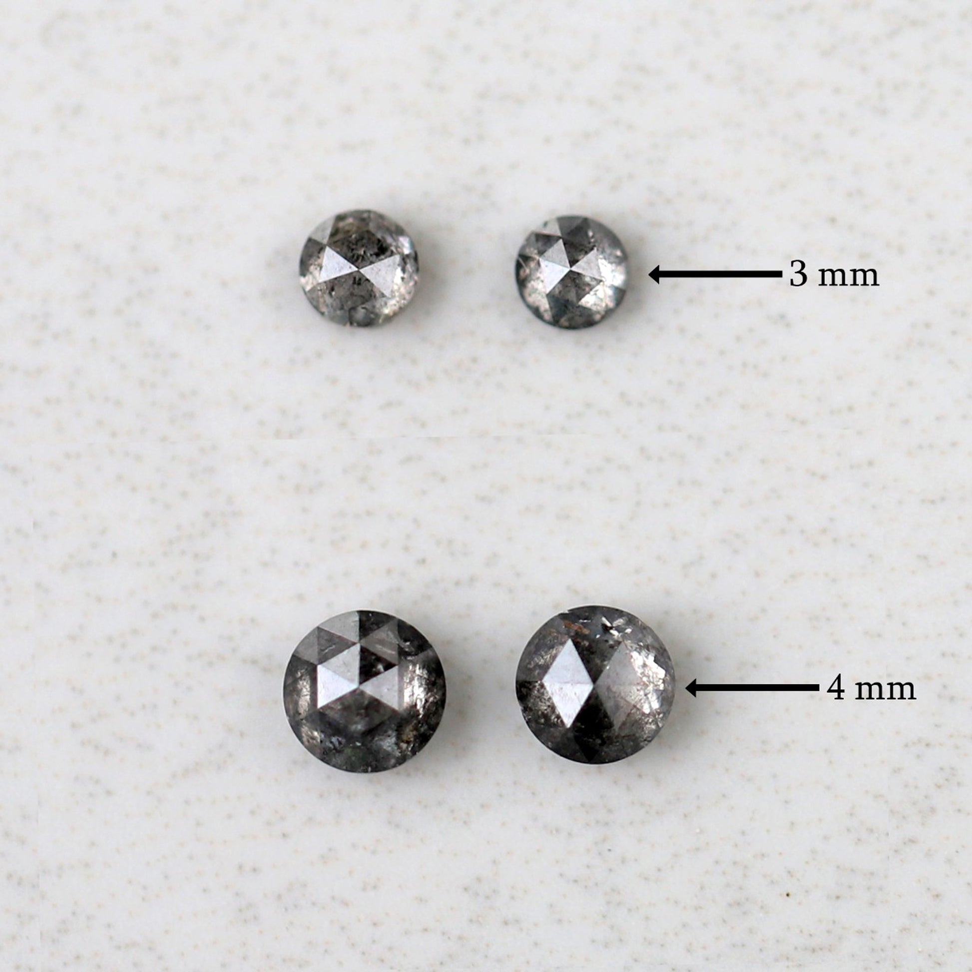 salt and pepper round rose cut diamond stud