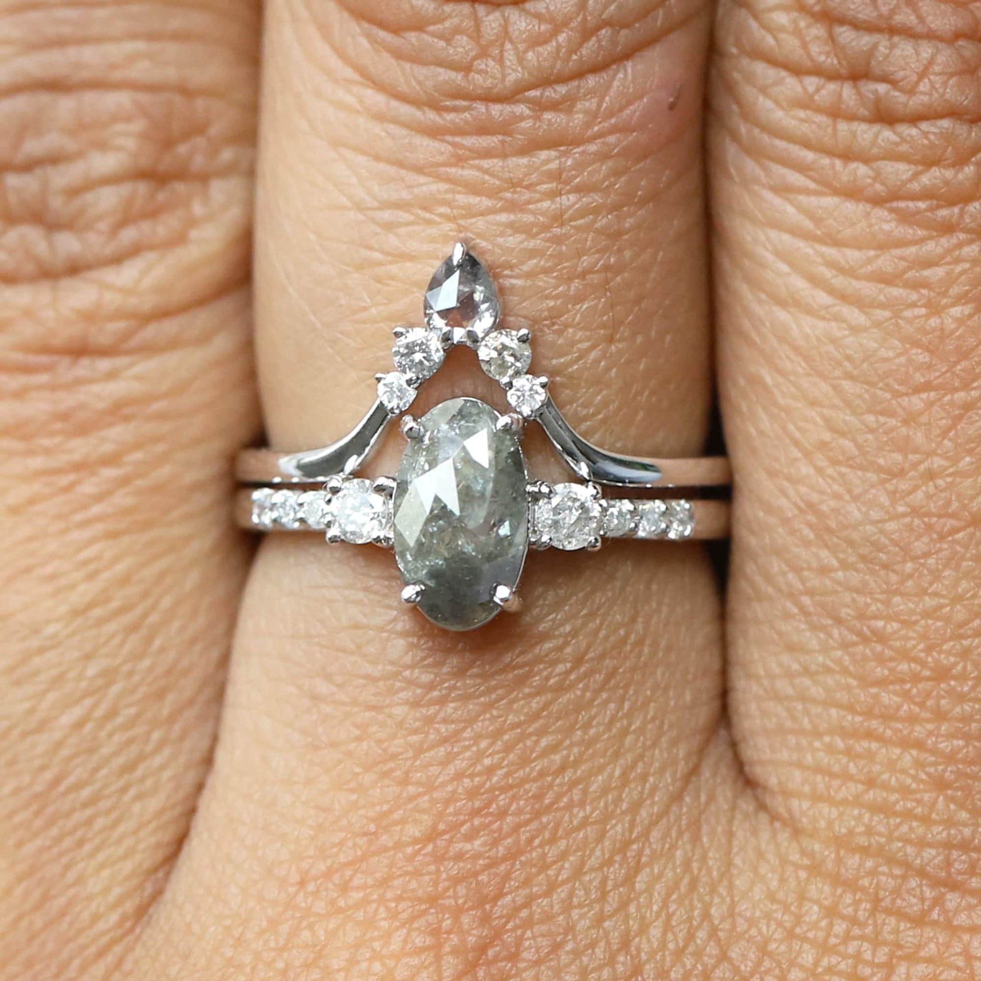 Salt and Pepper Oval Diamond Ring