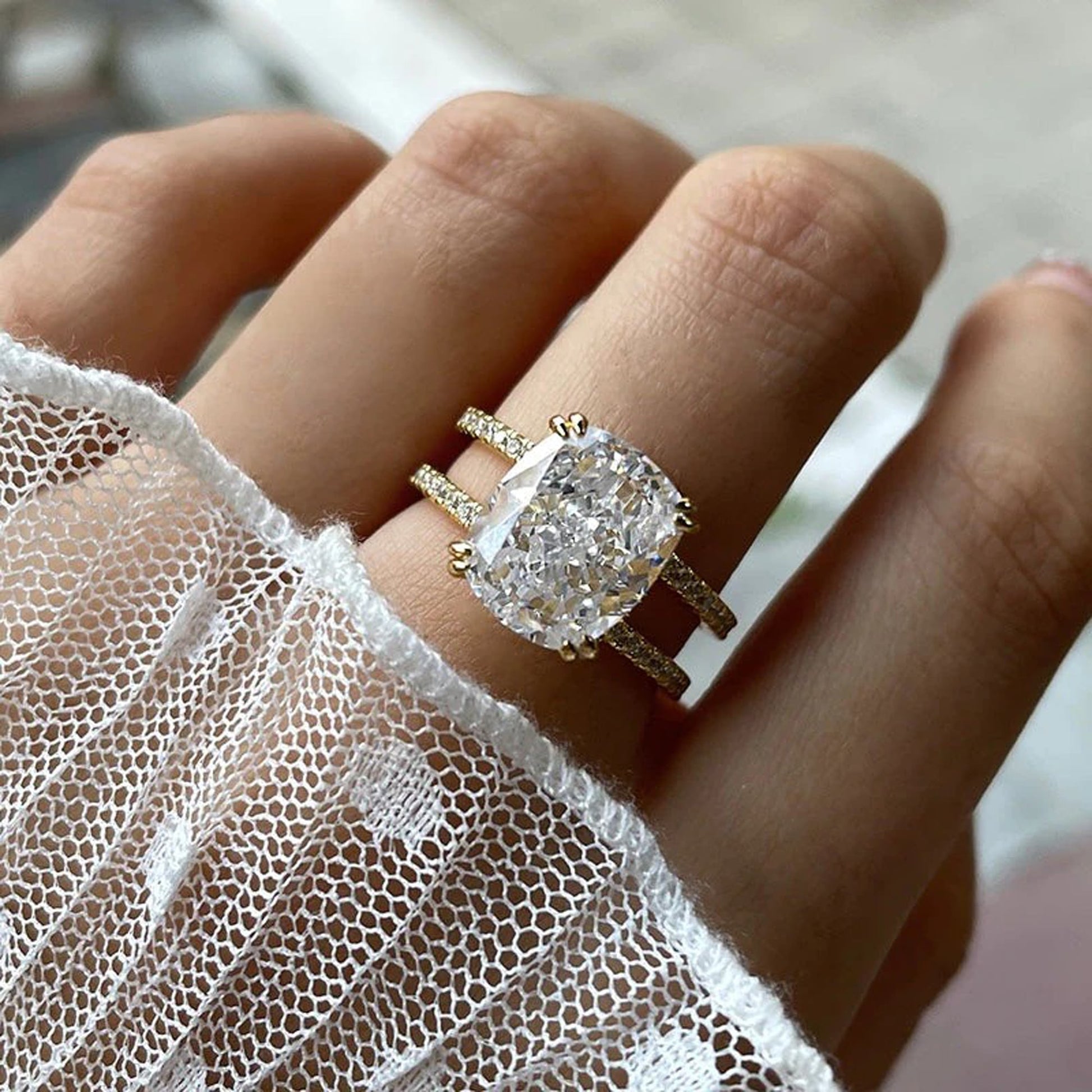 3.5 carat cushion cut engagement ring
