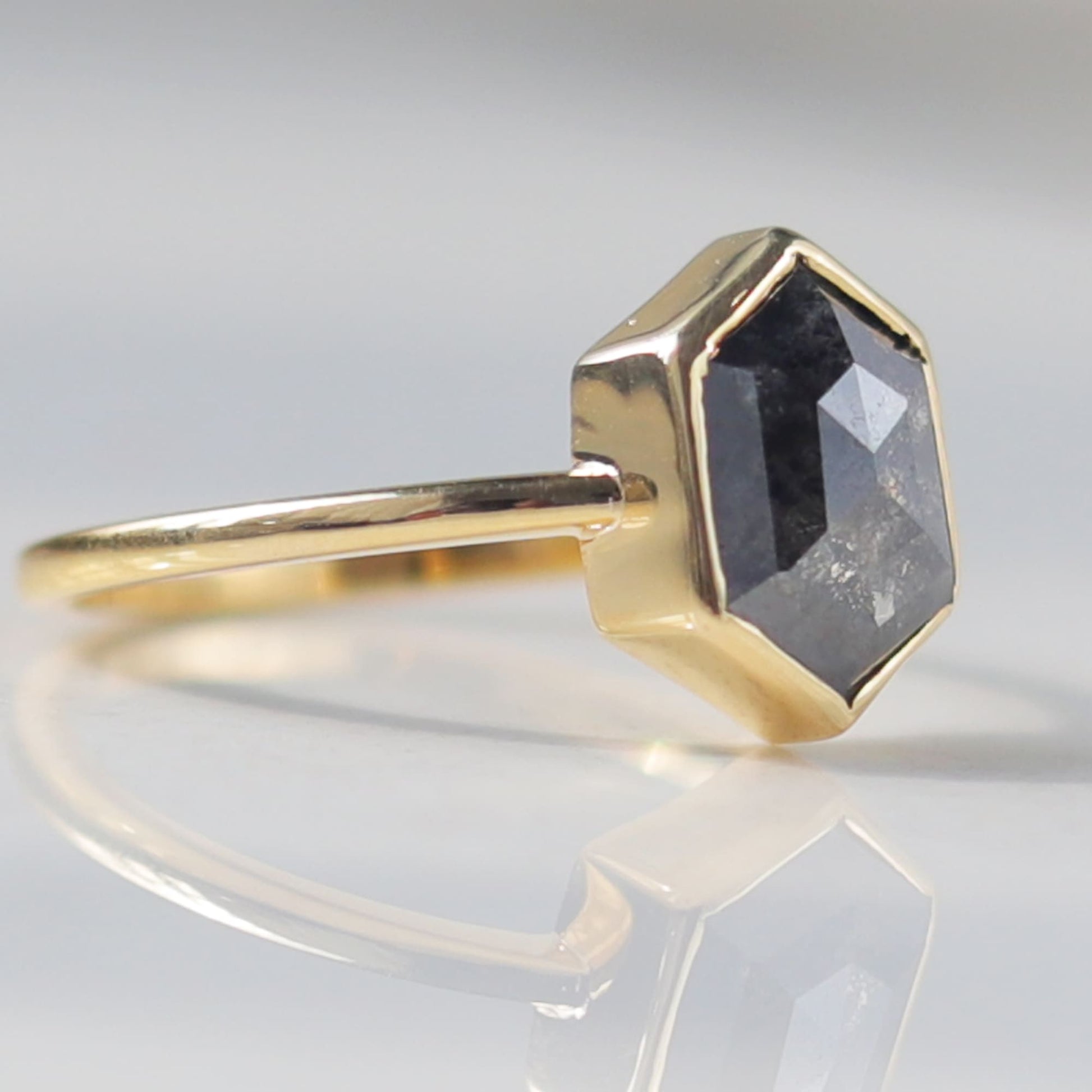 14 k yellow gold hexagon engagement ring