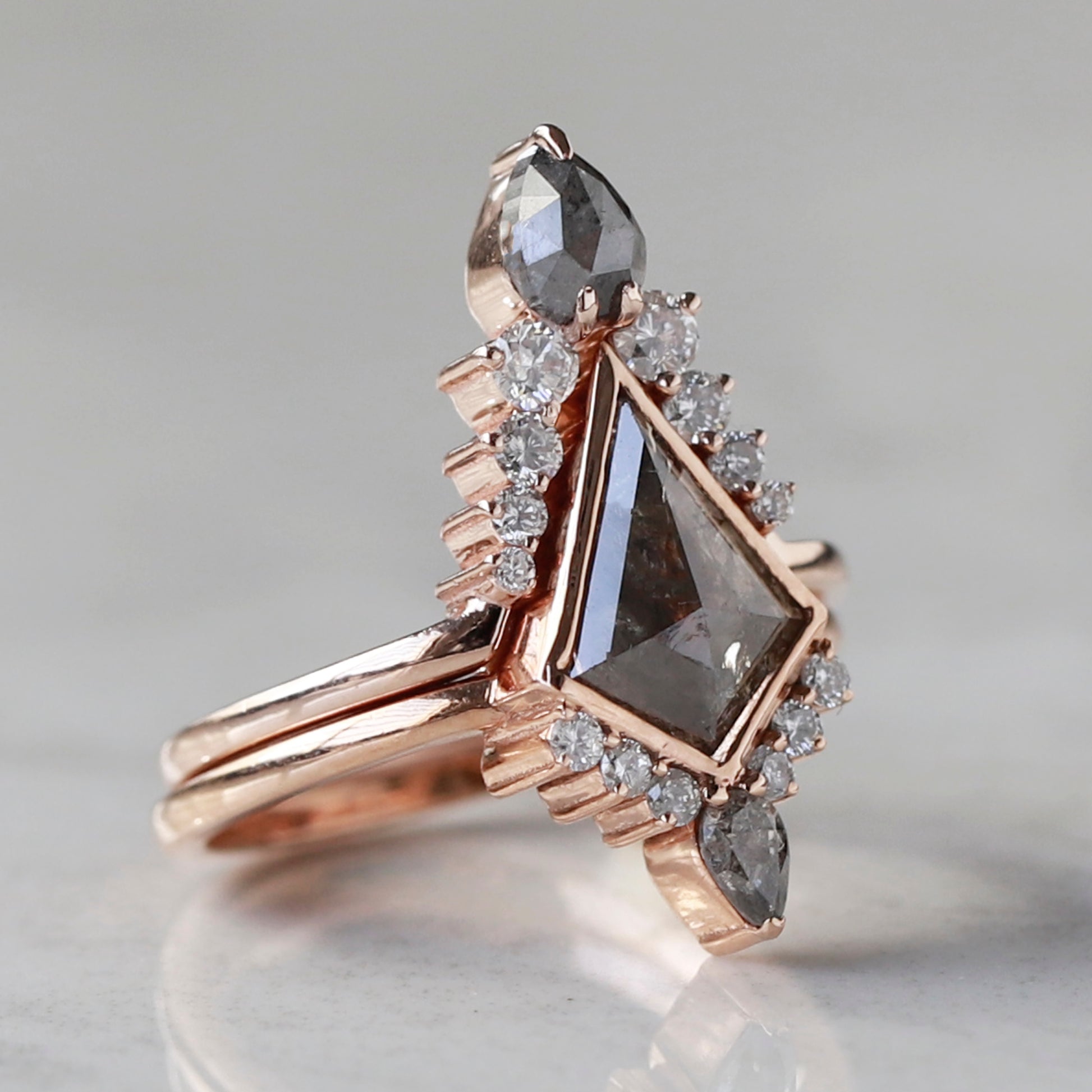 salt and pepper diamond engagement ring set