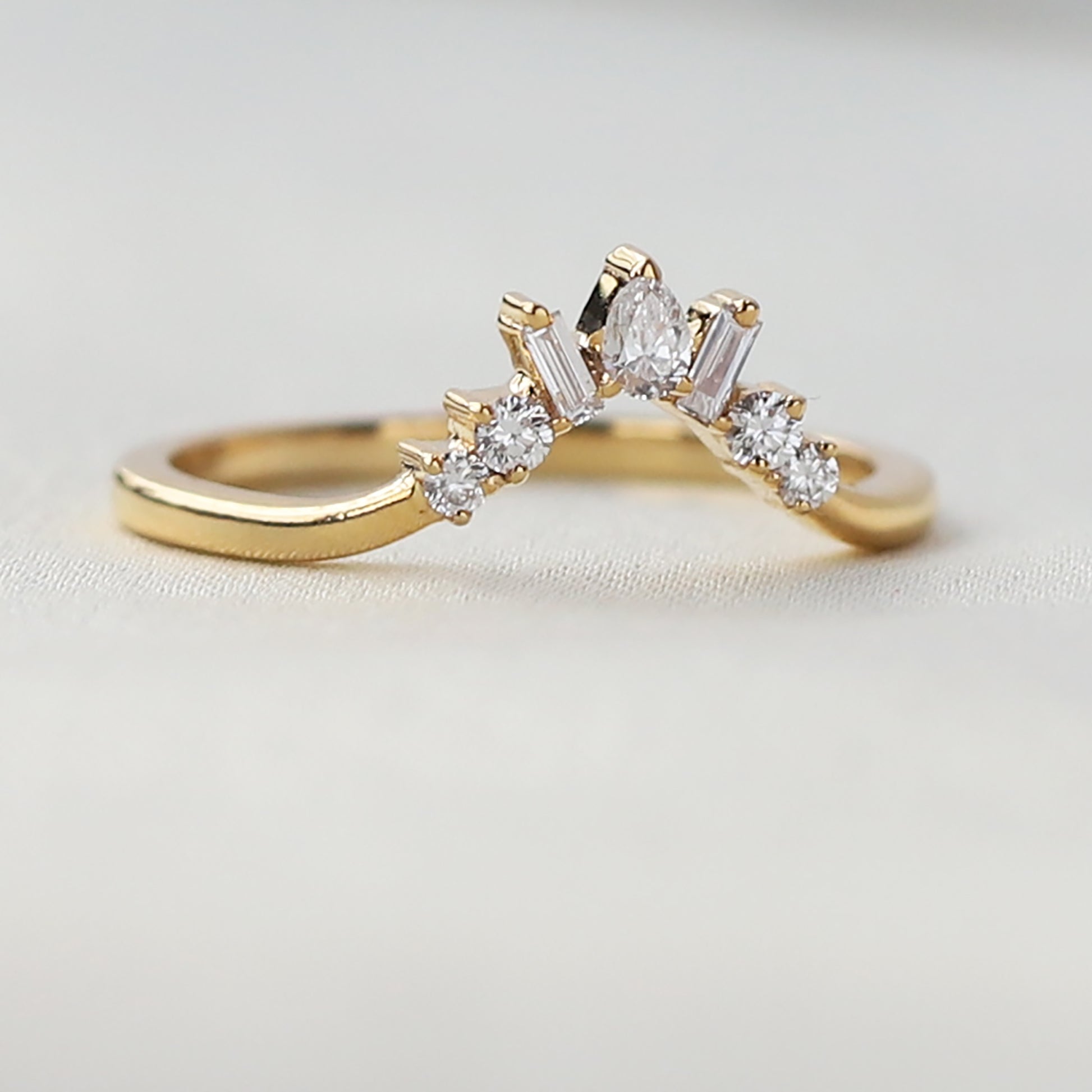 14k gold curved wedding band