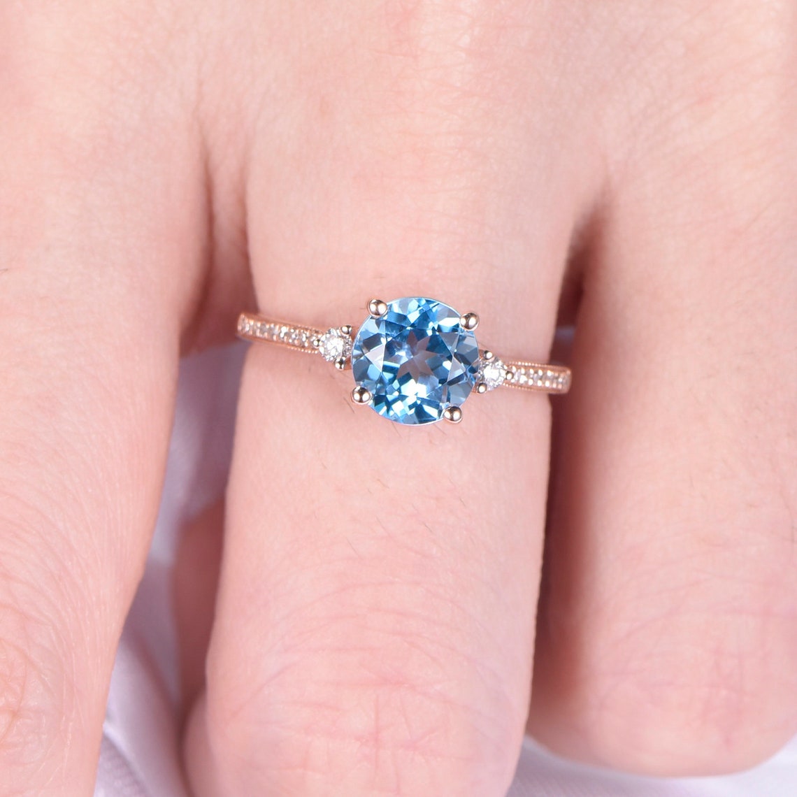 Swiss Blue Topaz Engagement Ring