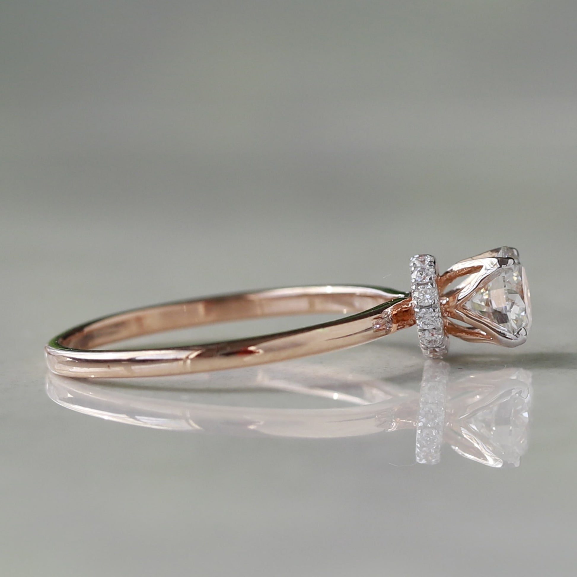 rose gold hidden halo engagement ring