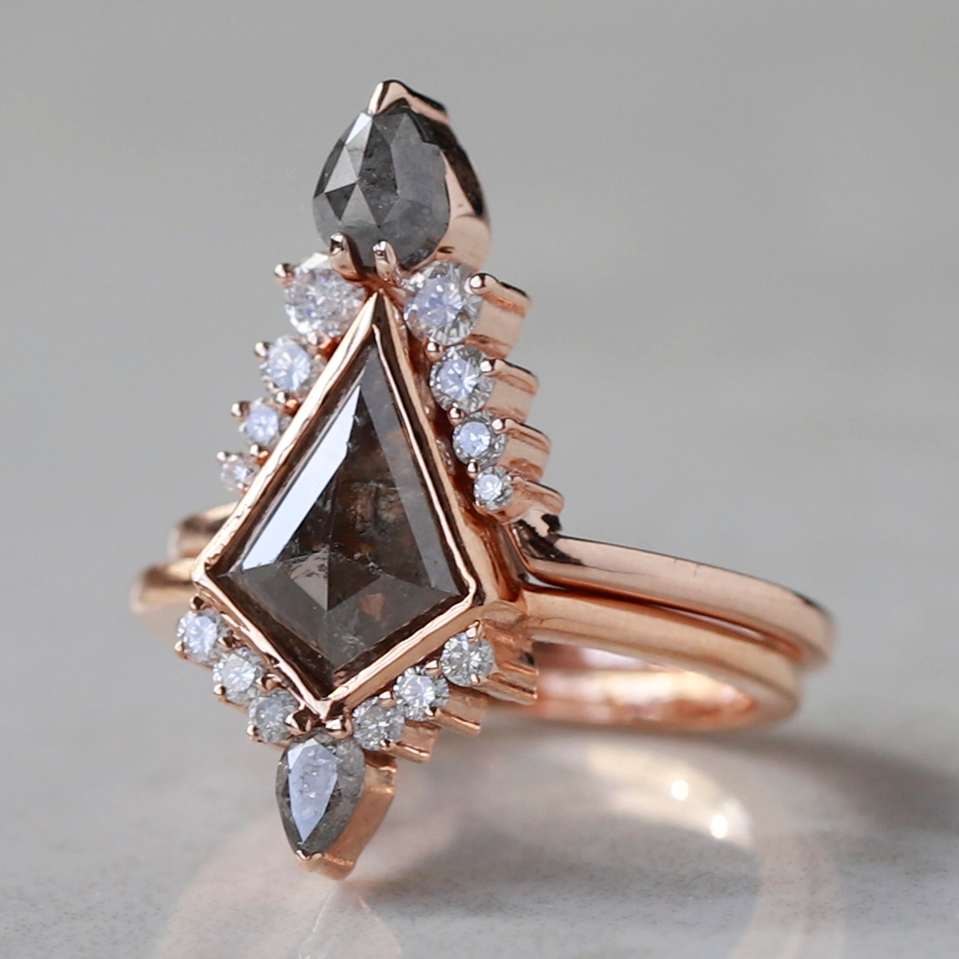 salt and pepper diamond engagement ring set