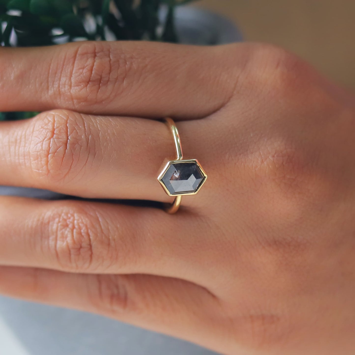 14 k yellow gold hexagon engagement ring
