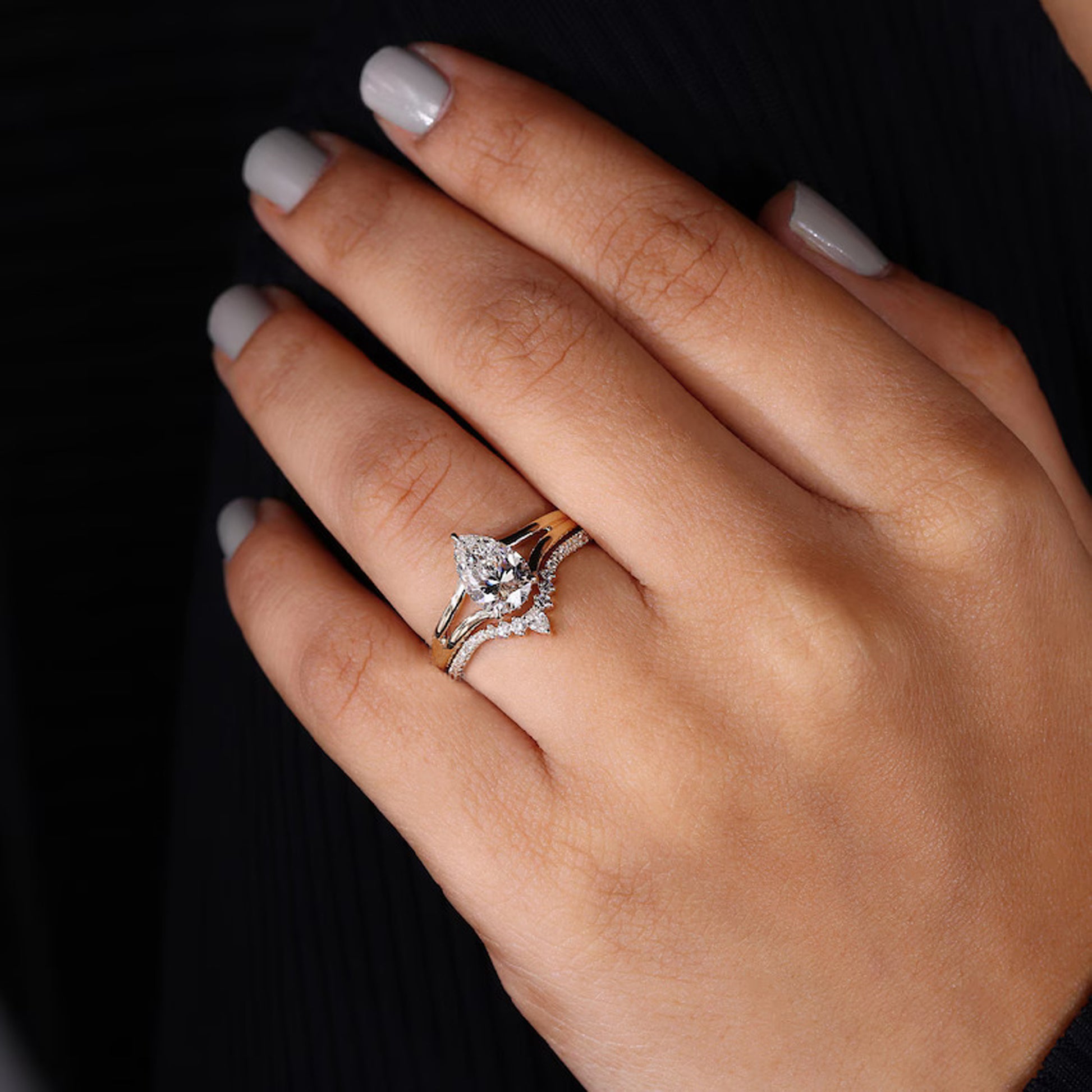 Pear Shaped Engagement Ring Set