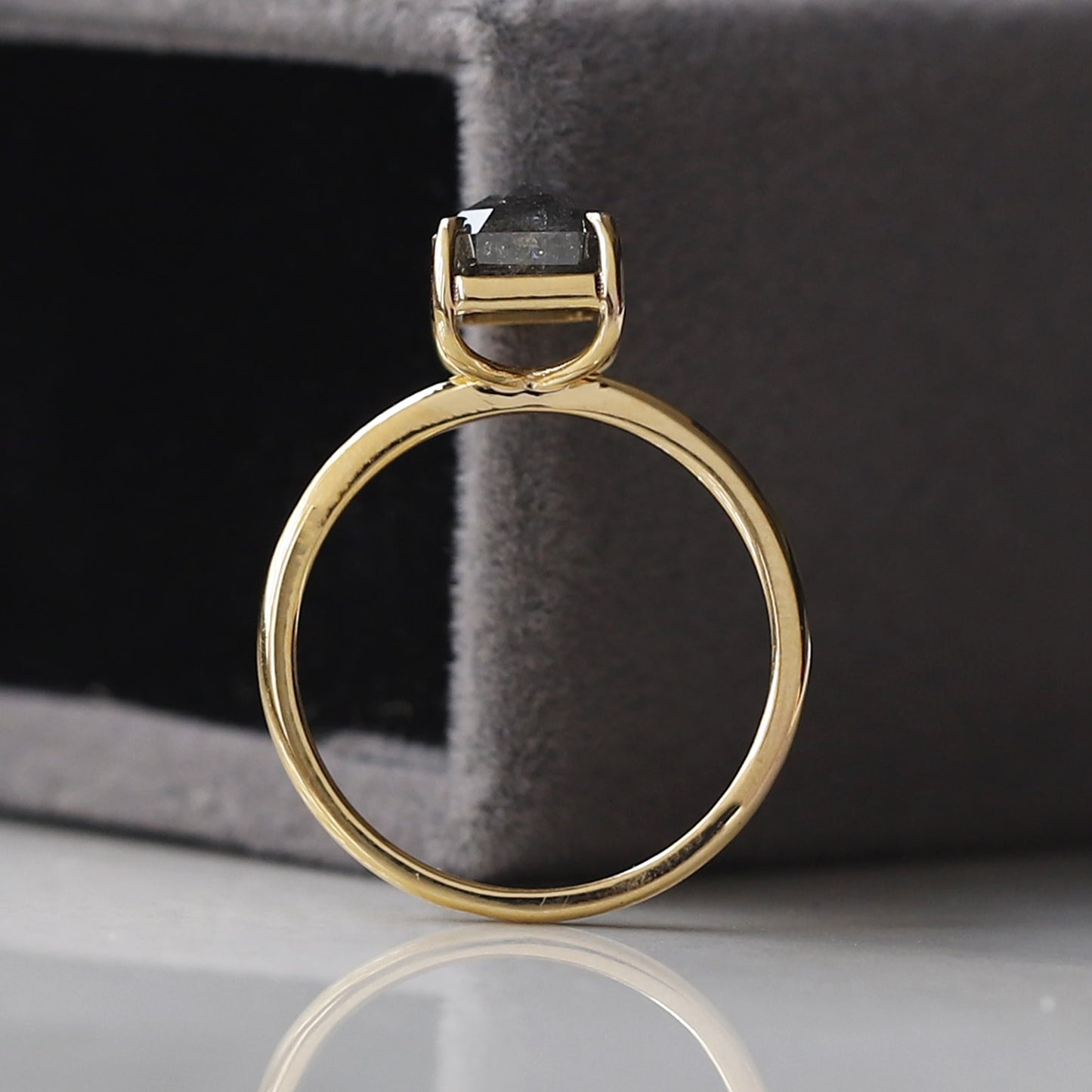 emerald cut salt and pepper diamond ring