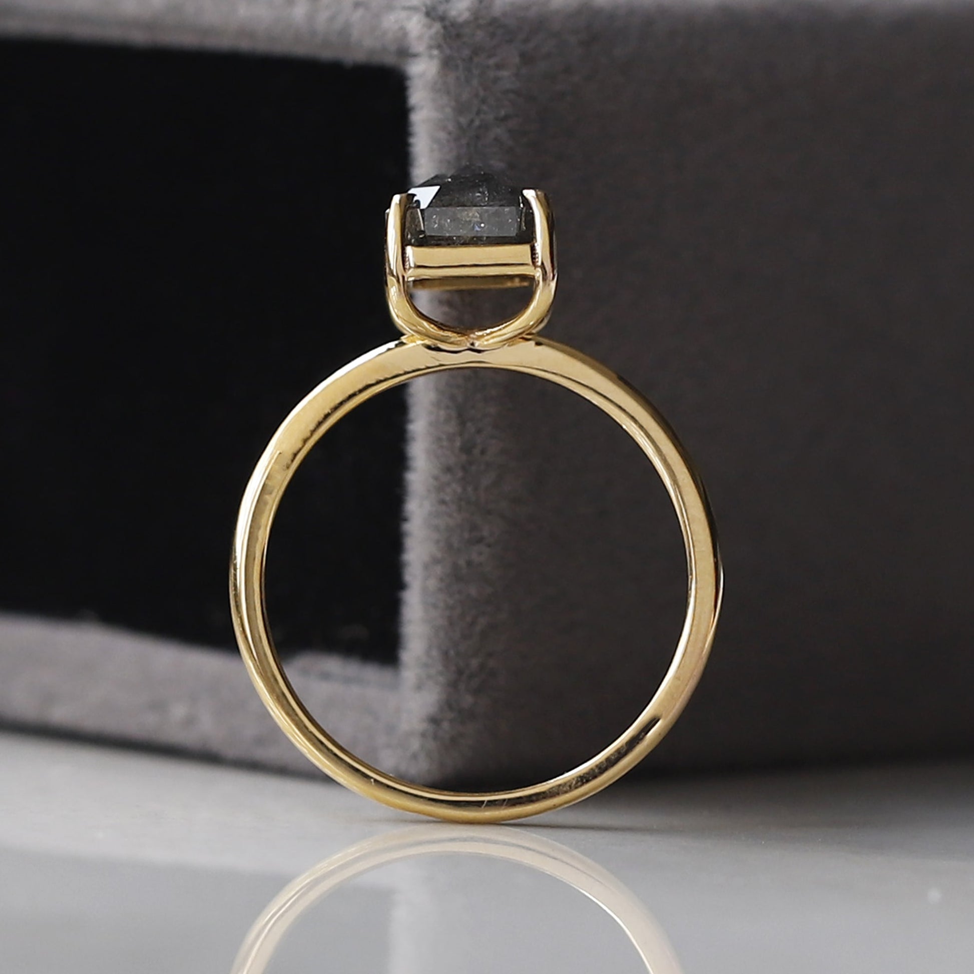 emerald cut salt and pepper diamond ring