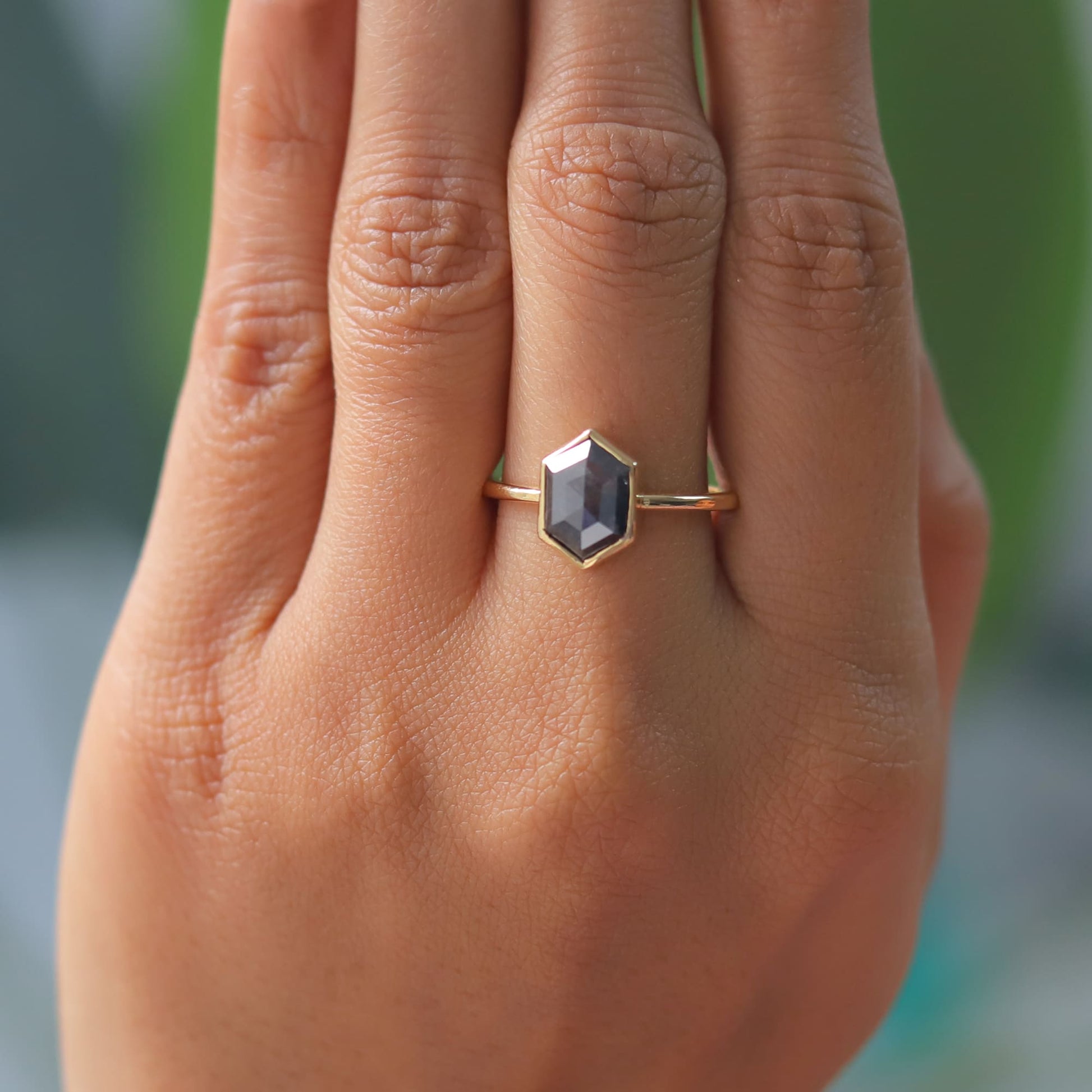 14 k yellow gold hexagon engagement ring