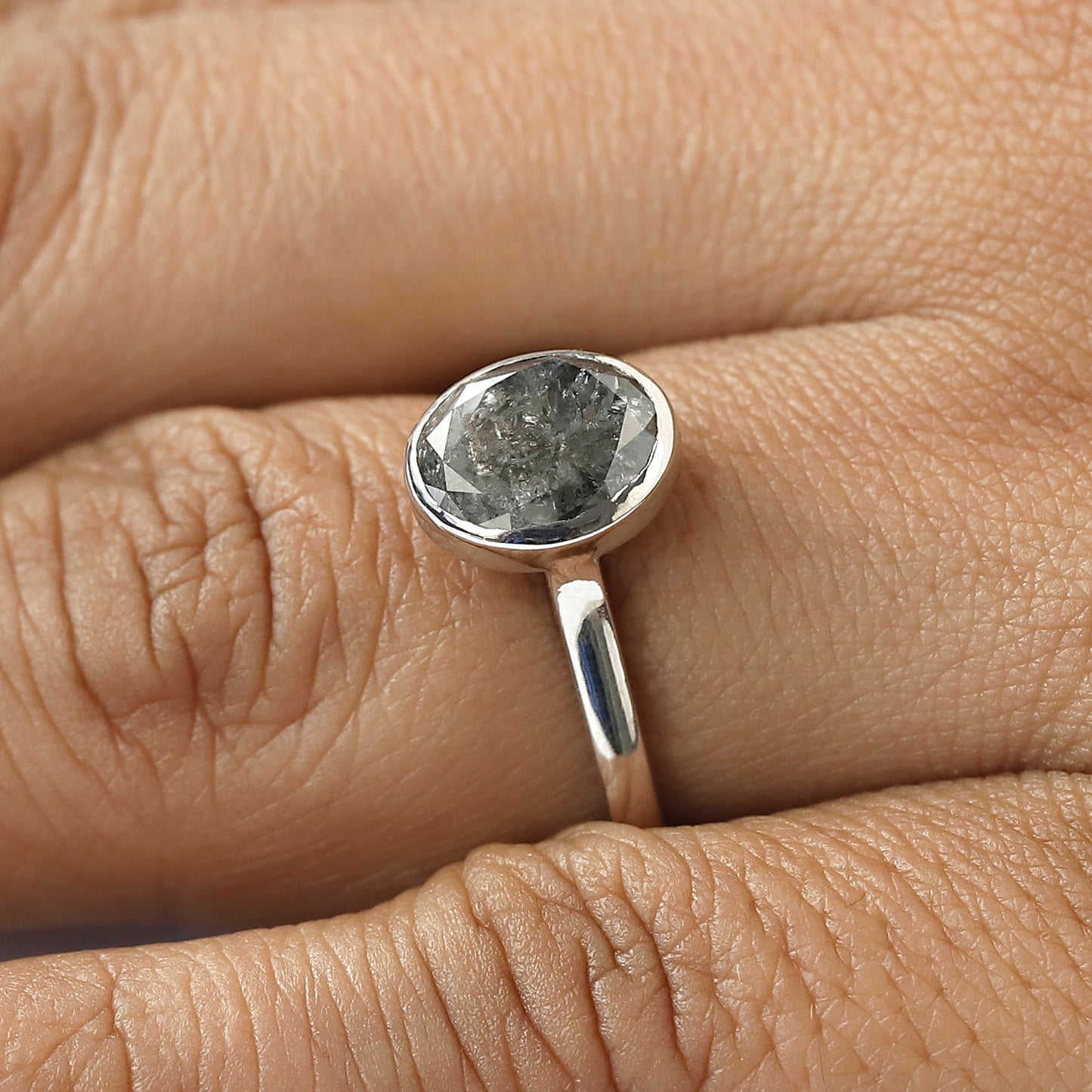 Oval Salt and Pepper Diamond Ring For Her