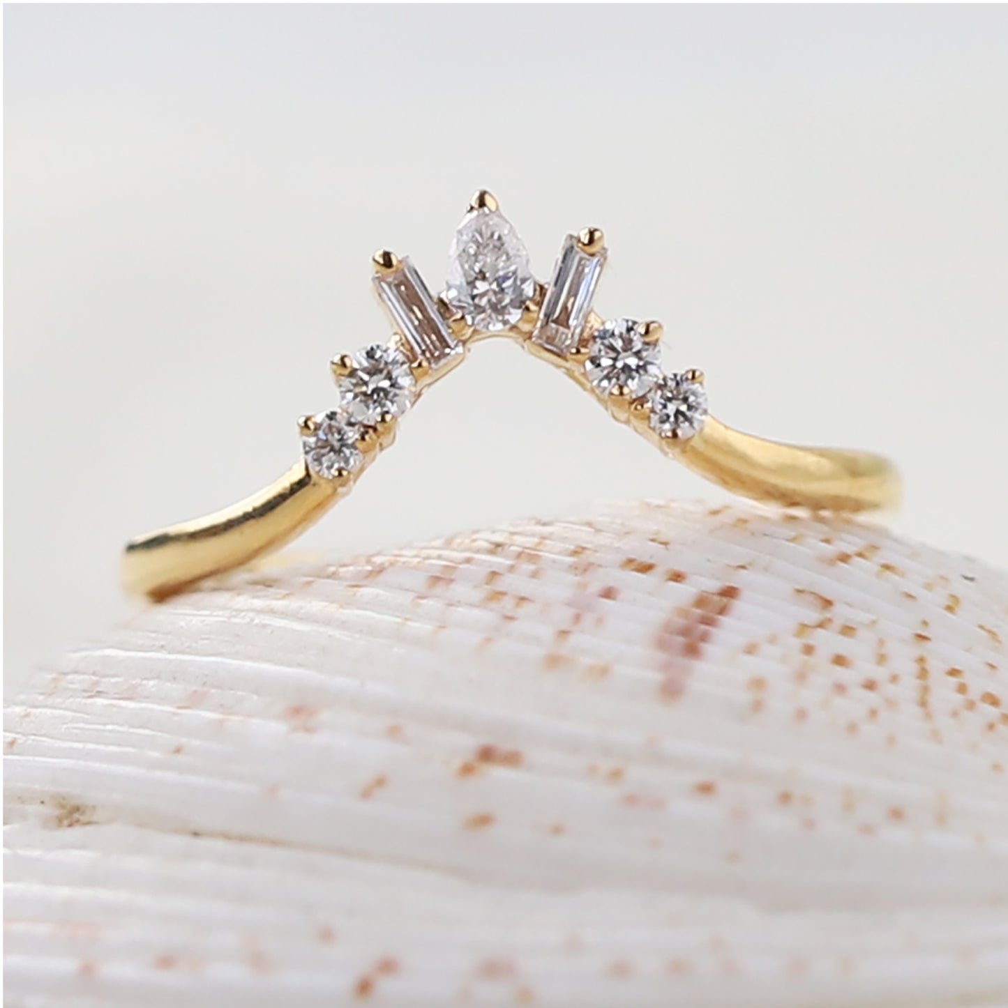 14k gold curved wedding band