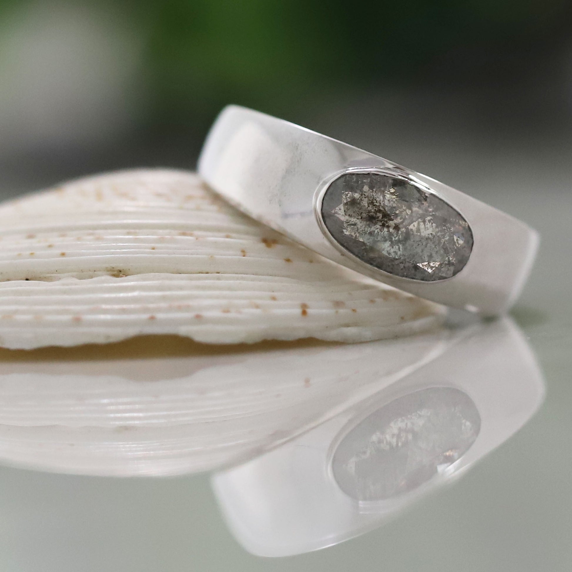 Oval Shape Men's Salt and Pepper Diamond Ring