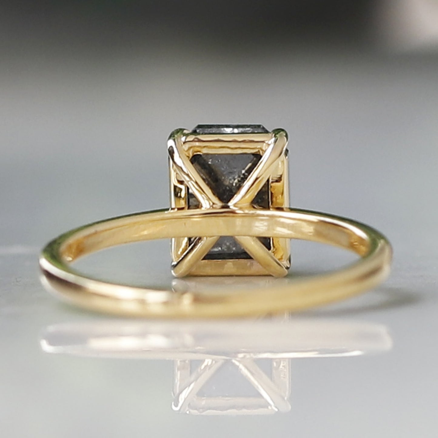 emerald cut salt and pepper diamond ring